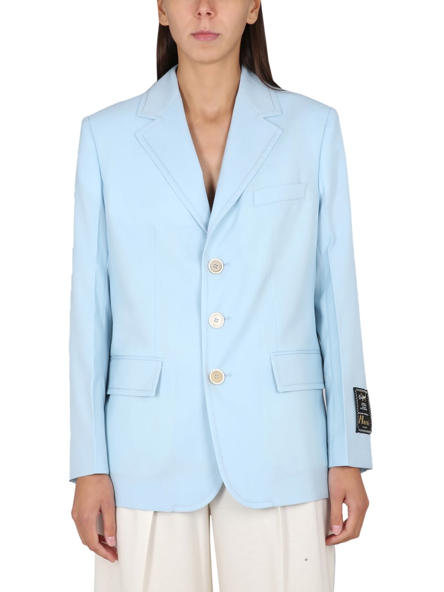 Marni Cool Wool Long Blazer In Azure