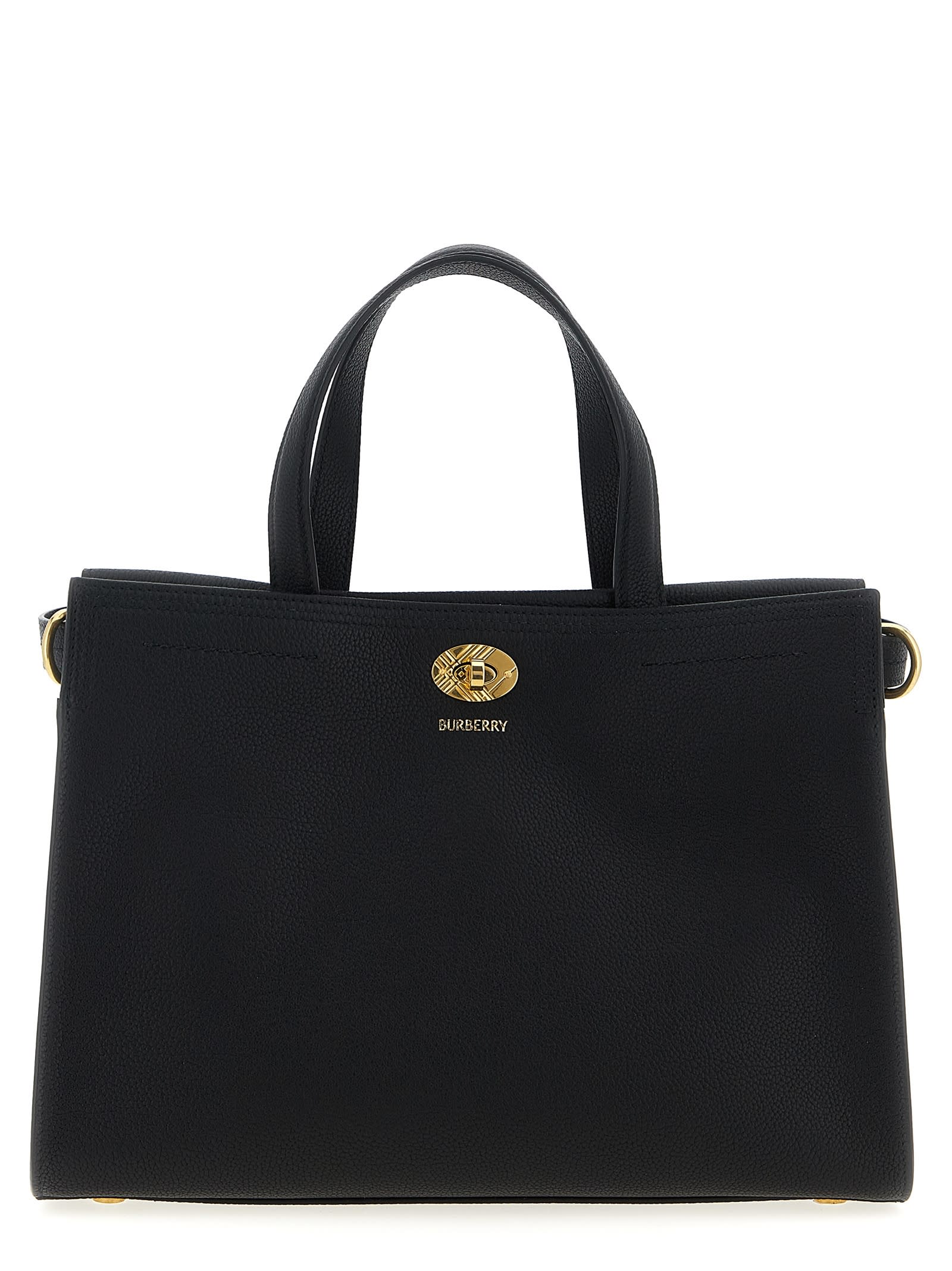 Burberry Mini Cotswold Grained Leather Top Handle Bag In Black