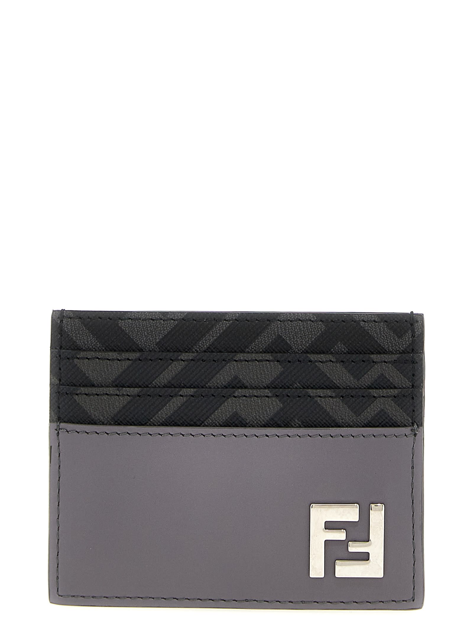 Shop Fendi Squared Ff Card Holder In Gray