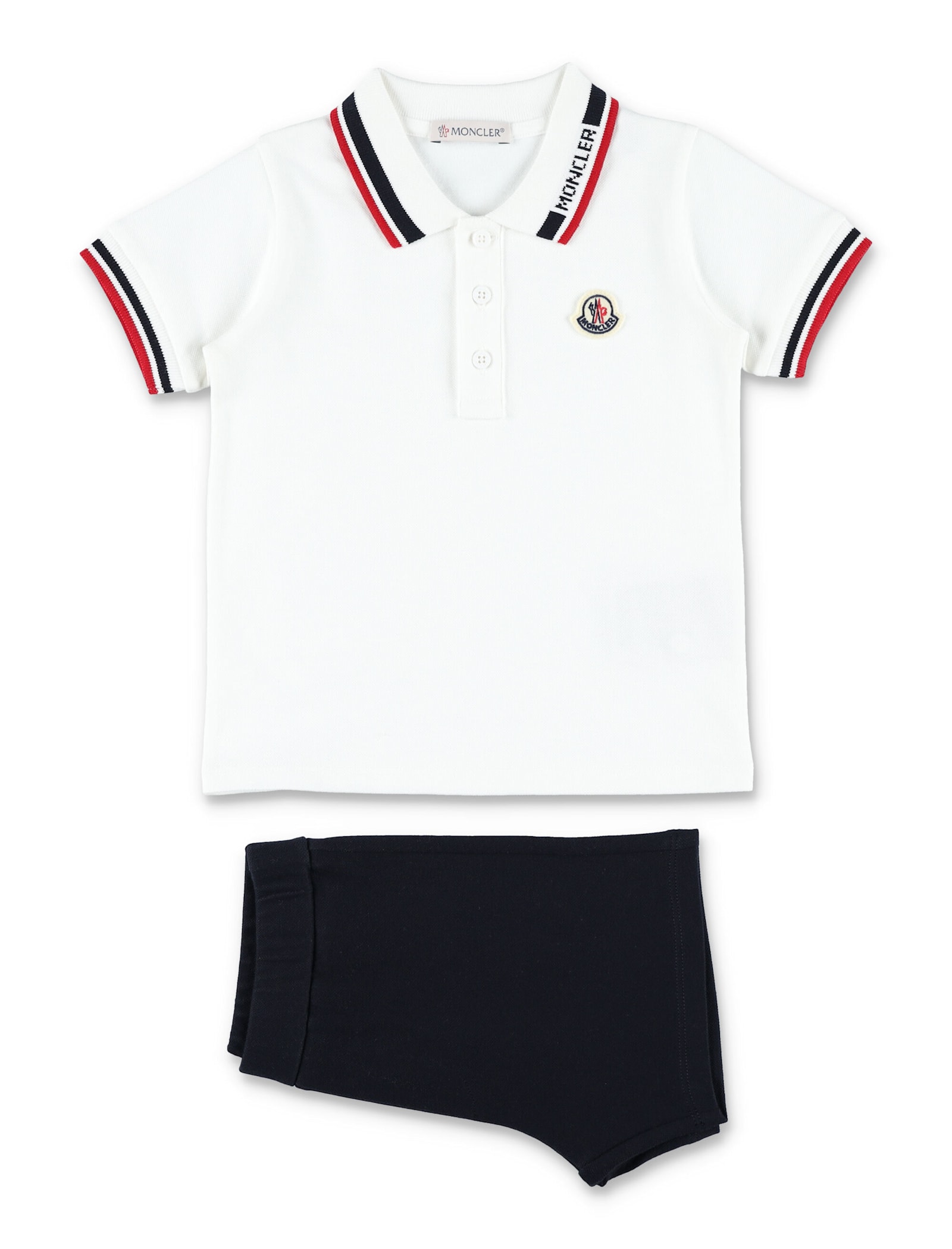 Moncler Kid - Tricolour-trimmed Cotton Piquet Set In Navy/white