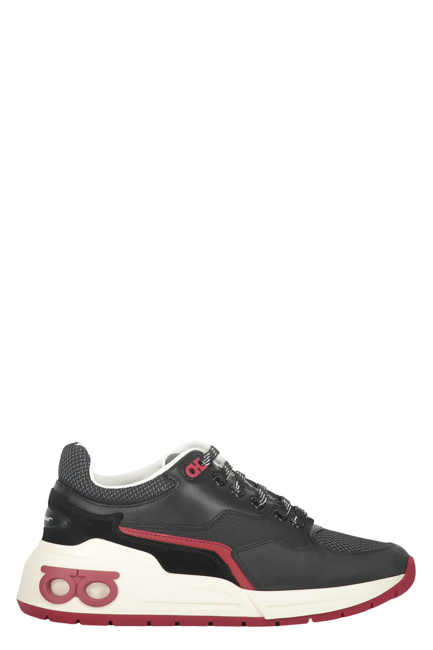 Ferragamo Leather And Fabric Low-top Sneakers In Black