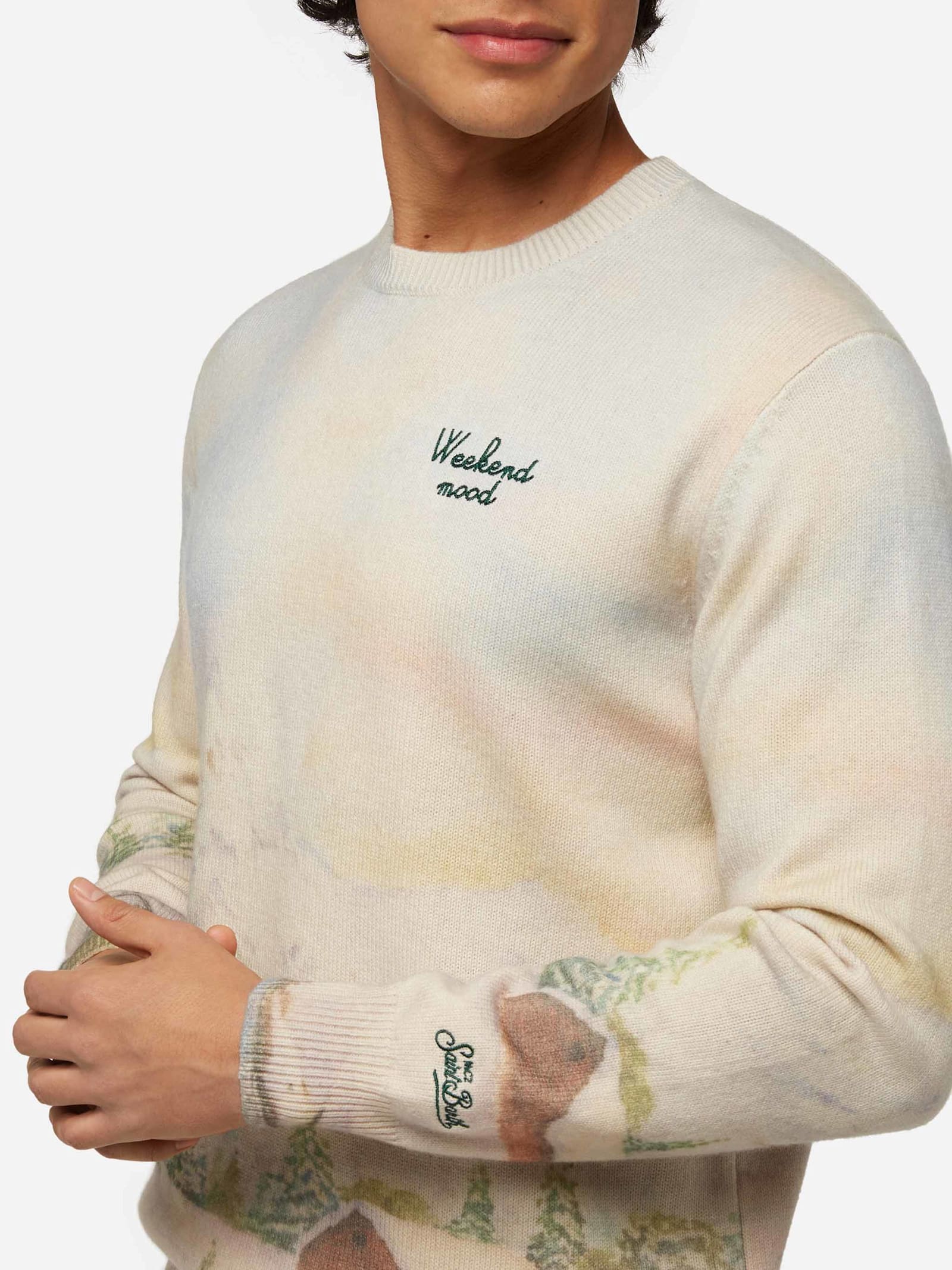 Mc2 Saint Barth Heron Woodland-pattern Fine-knit Jumper In White