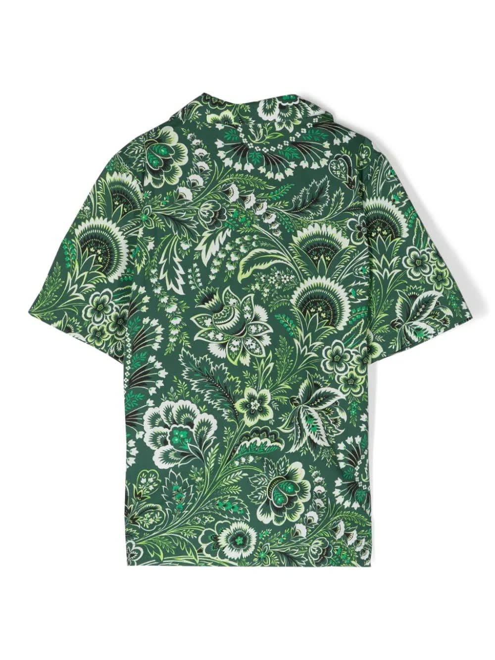 Shop Etro Green Bowling Shirt With Paisley Motif