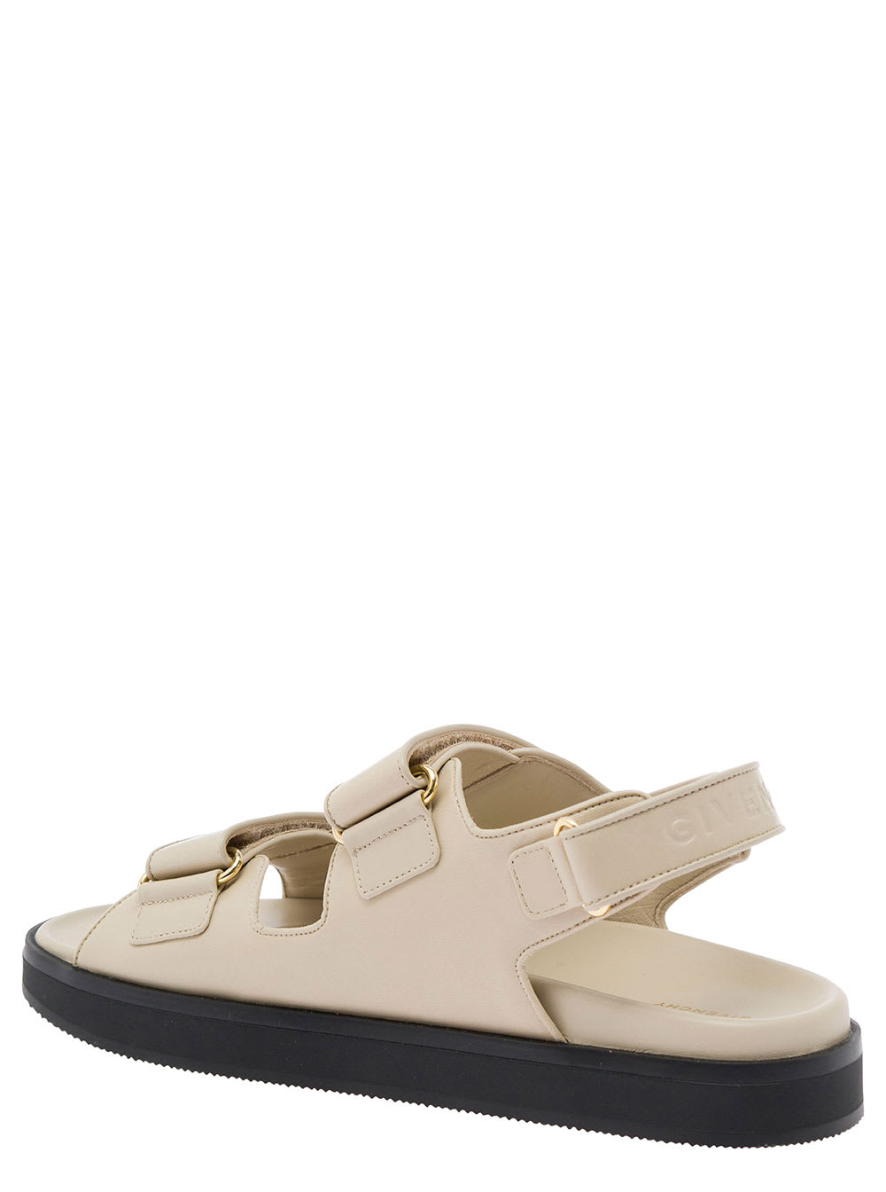 Shop Givenchy Beige Flat Sandals With Straps And 4g Detail In Padded Leather Woman