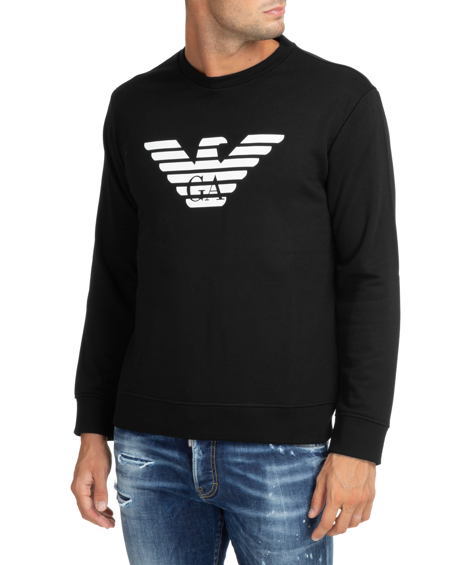 Shop Emporio Armani Cotton Sweatshirt In Nero Aquila