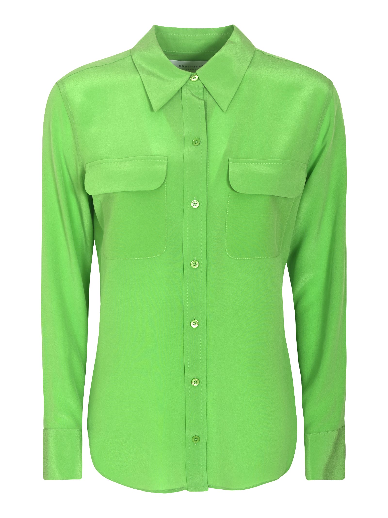 Equipment Round Hem Patched Pocket Plain Shirt In Vibrant Green