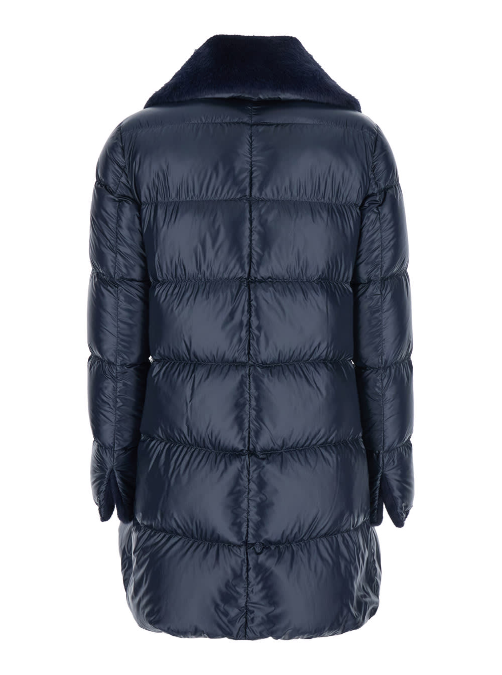 Herno Ultralight Nylon Down Jacket And Lady Alternative Fur In Blue