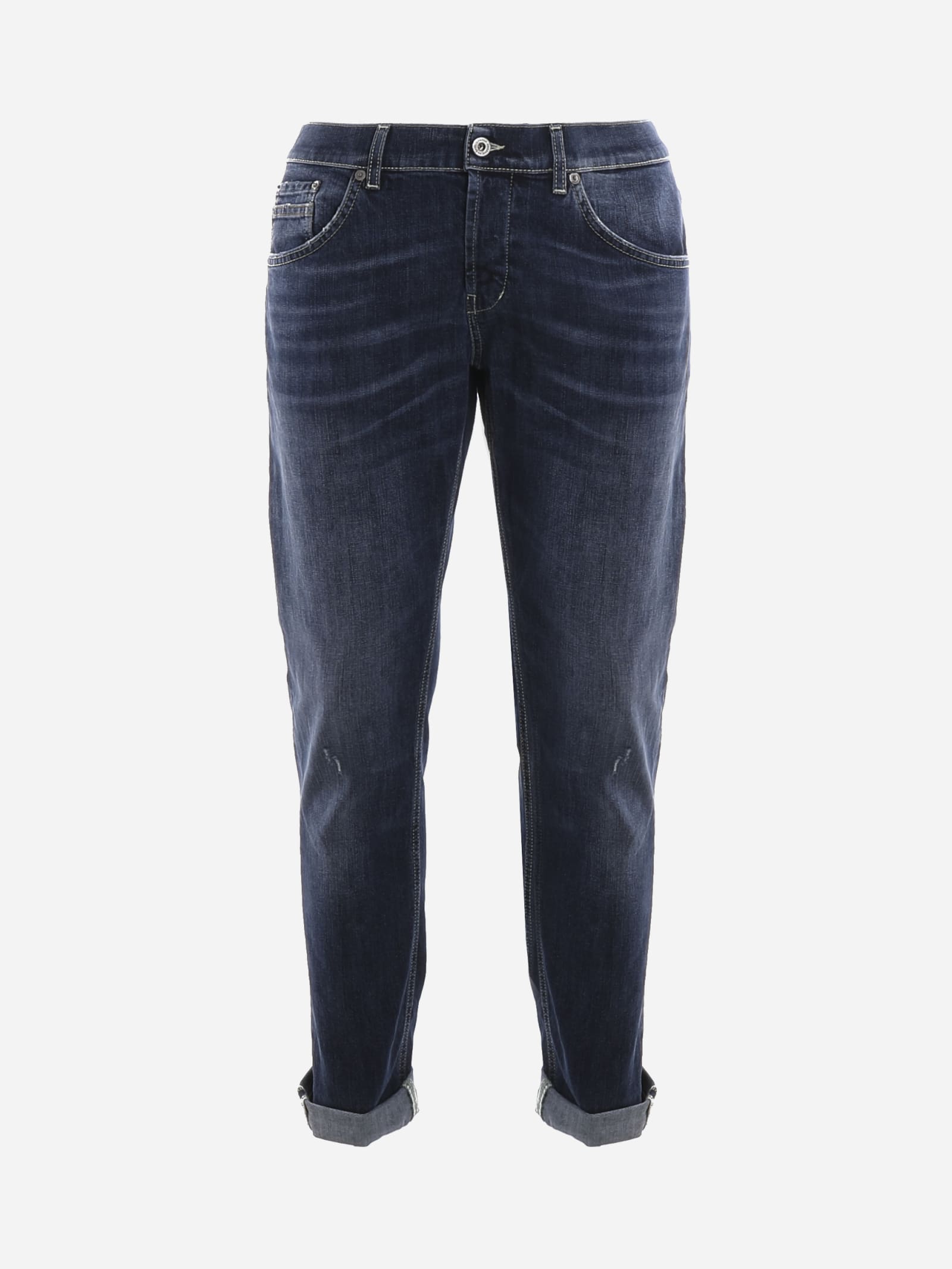 Dondup Used Effect Dark Blue Wash Denim Jeans
