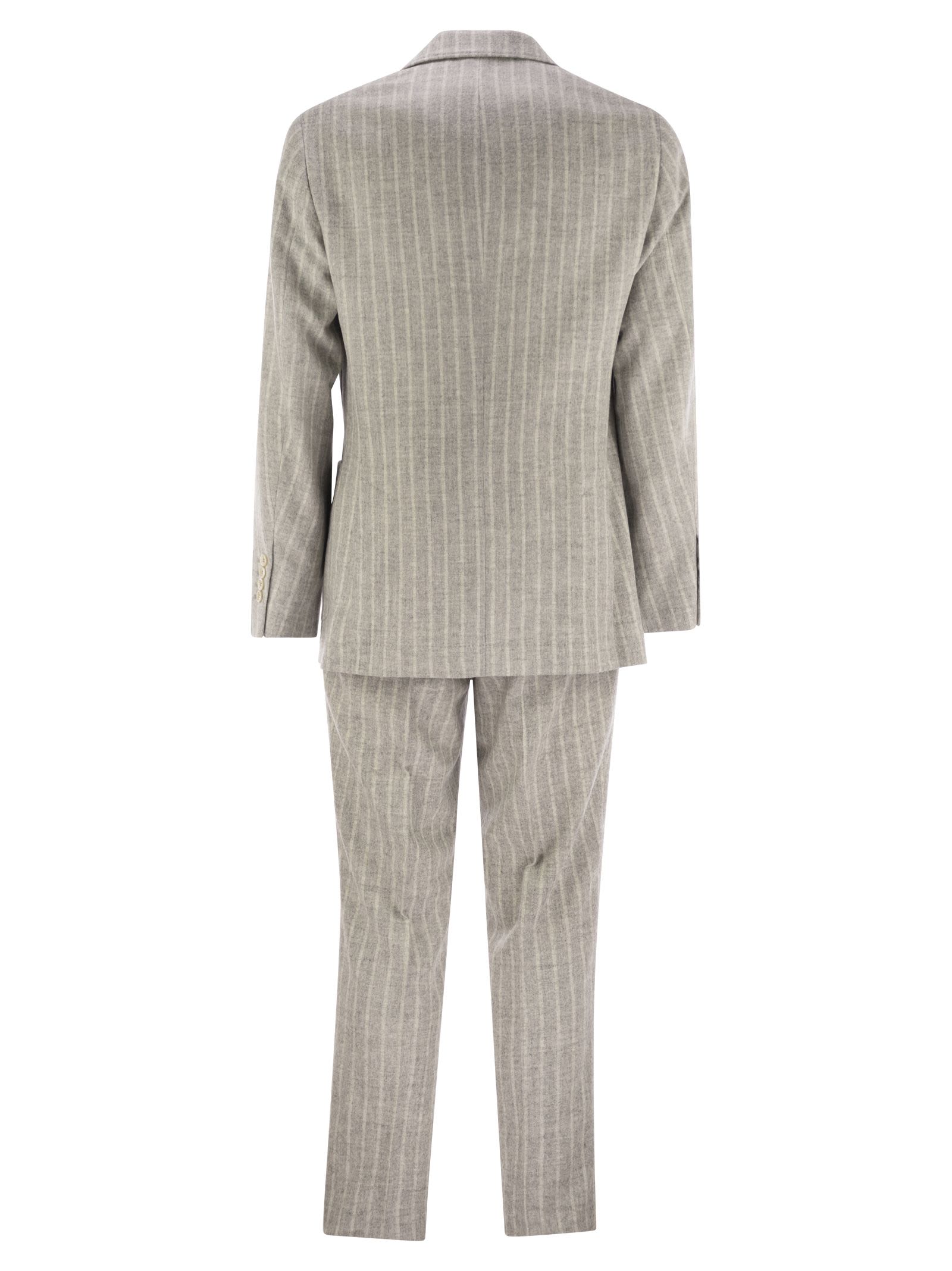 Shop Brunello Cucinelli Pinstripe Suit Of Alpaca And Comfort Wool In Light Grey