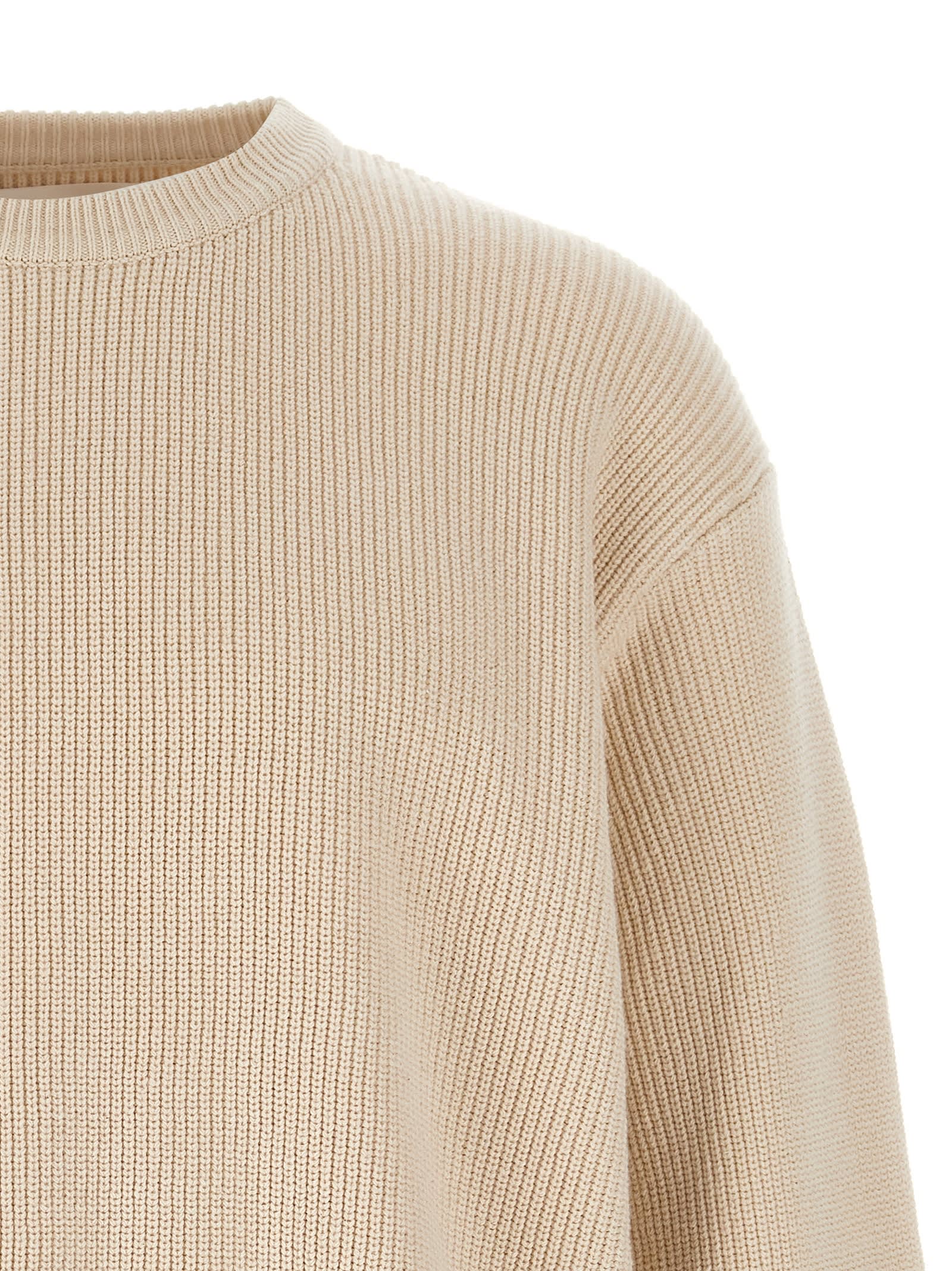 Jil Sander Crew Neck Sweater Side Zipper In Beige
