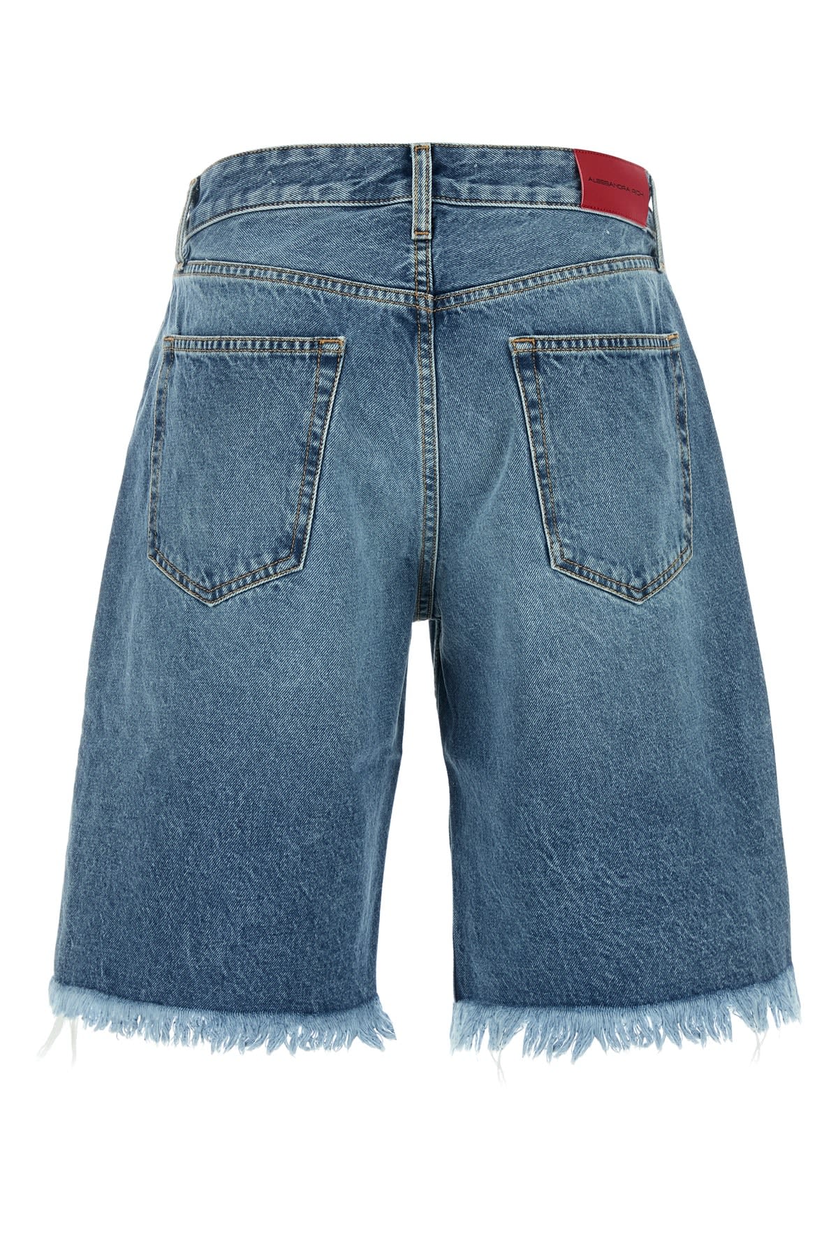 Alessandra Rich Bermuda Shorts With Frayed Hem And Belt Loops In Blue