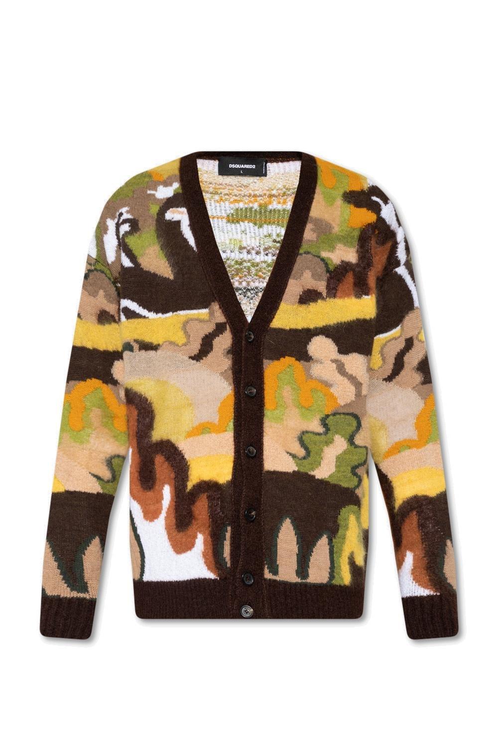 Shop Dsquared2 Gouache Graphic-printed Buttoned Knitted Cardigan