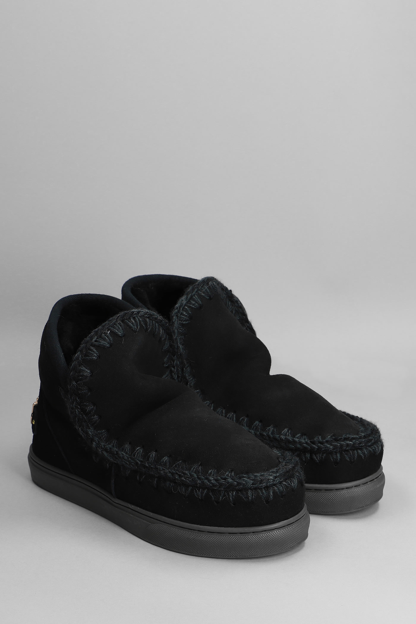 MOU ESKIMO SNEAKER LOW HEELS ANKLE BOOTS IN BLACK SUEDE 