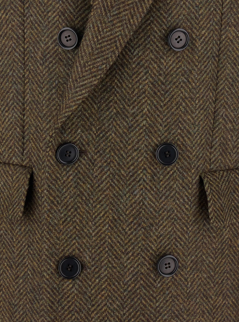 Sunflower Herringbone Wool Double-breasted Coat In Green