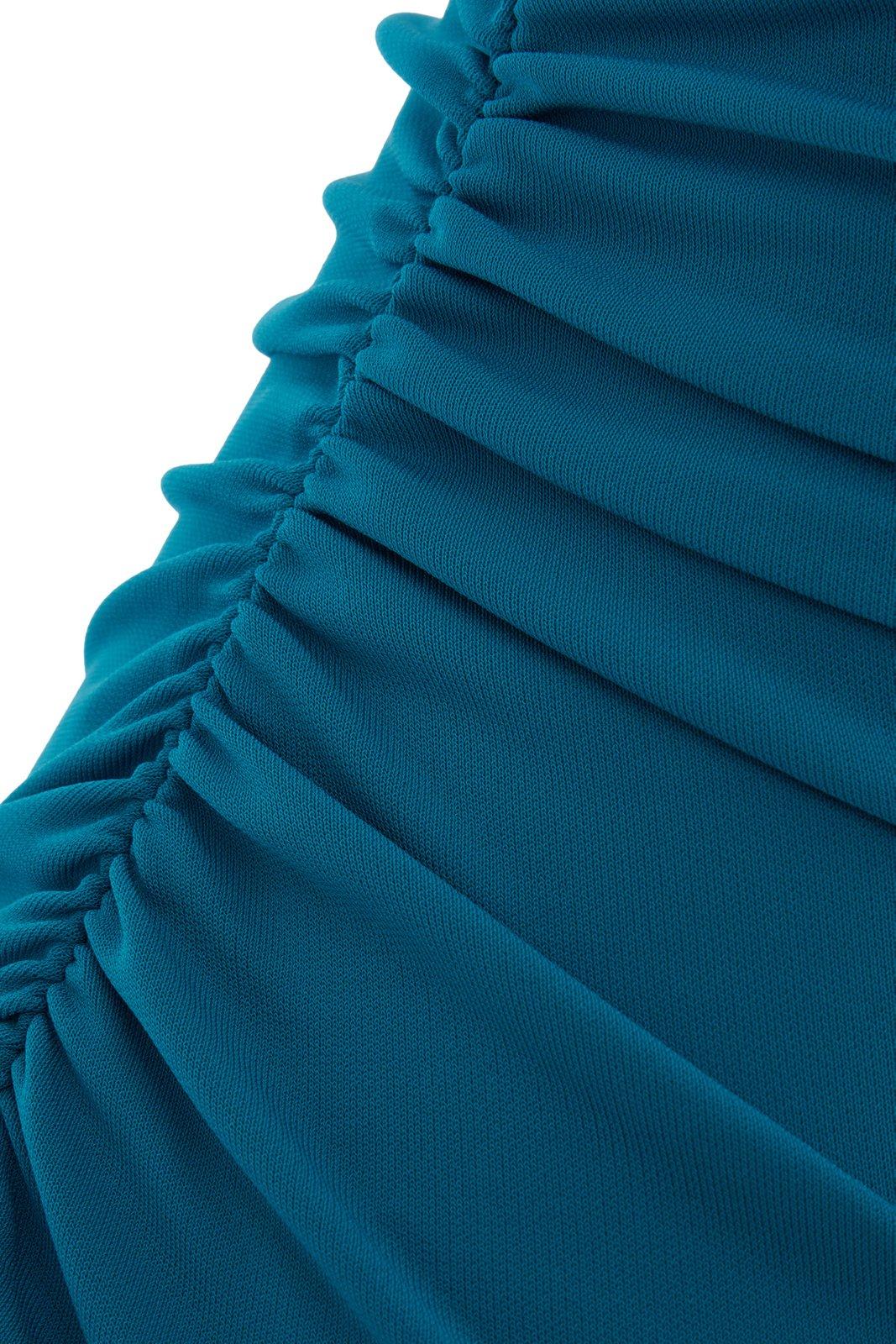 Shop Alberta Ferretti Ruched Short-sleeved Dress In Turquoise