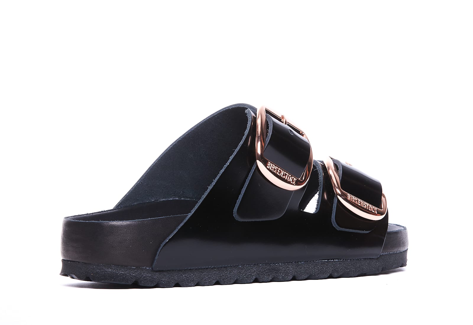 Birkenstock Slide Arizona Big Buckle In Shiny Black Leather