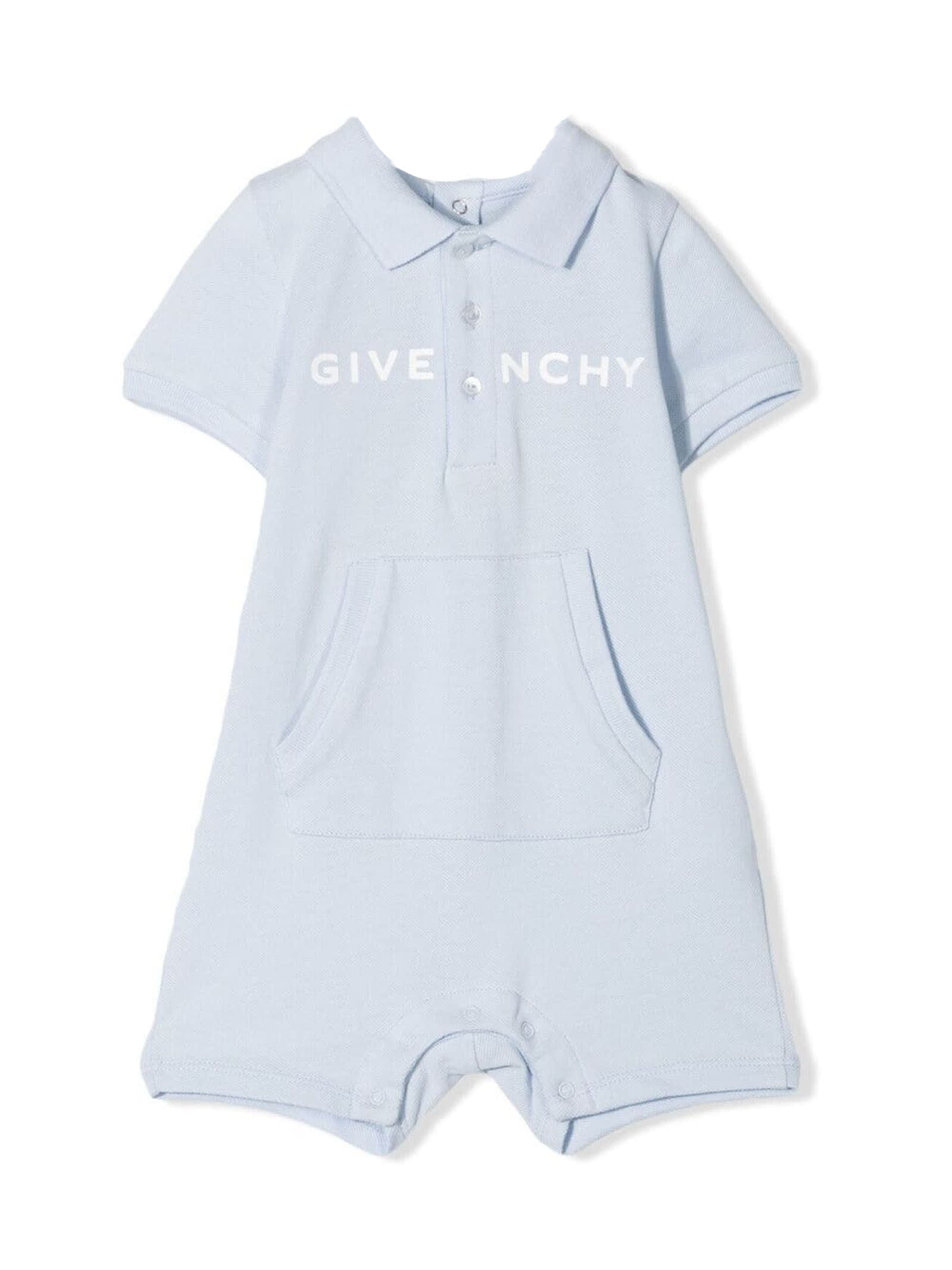 Givenchy Light Blue Stretch Cotton Rompers