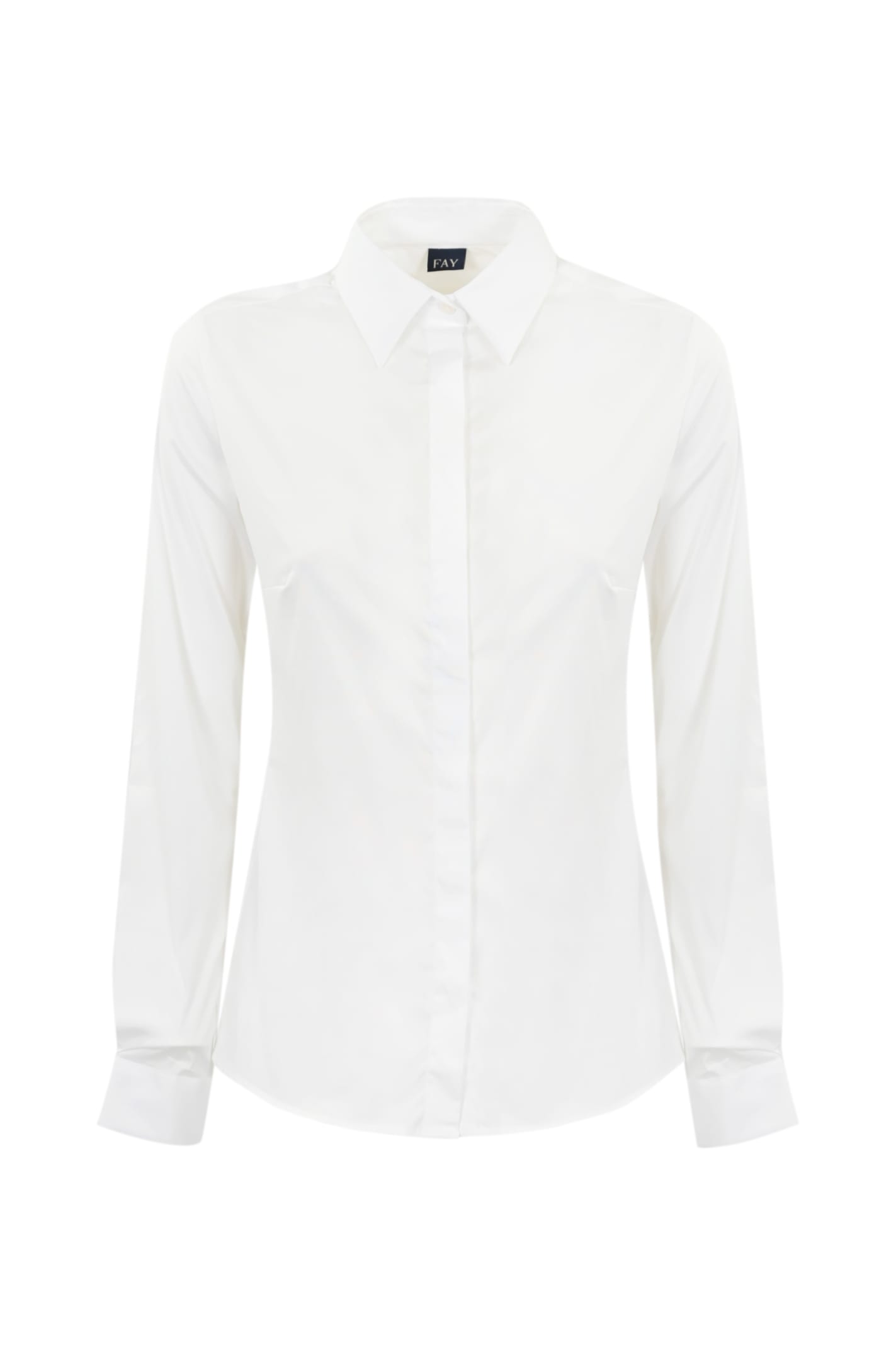 Fay Poplin Shirt With Italian Collar In Bianco