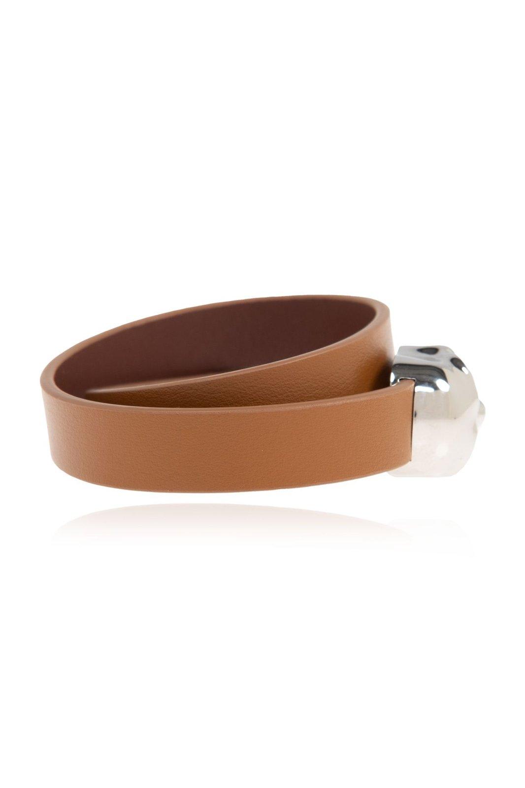 Alexander Mcqueen Skull Double Loop Bracelet In Pecan/palladium