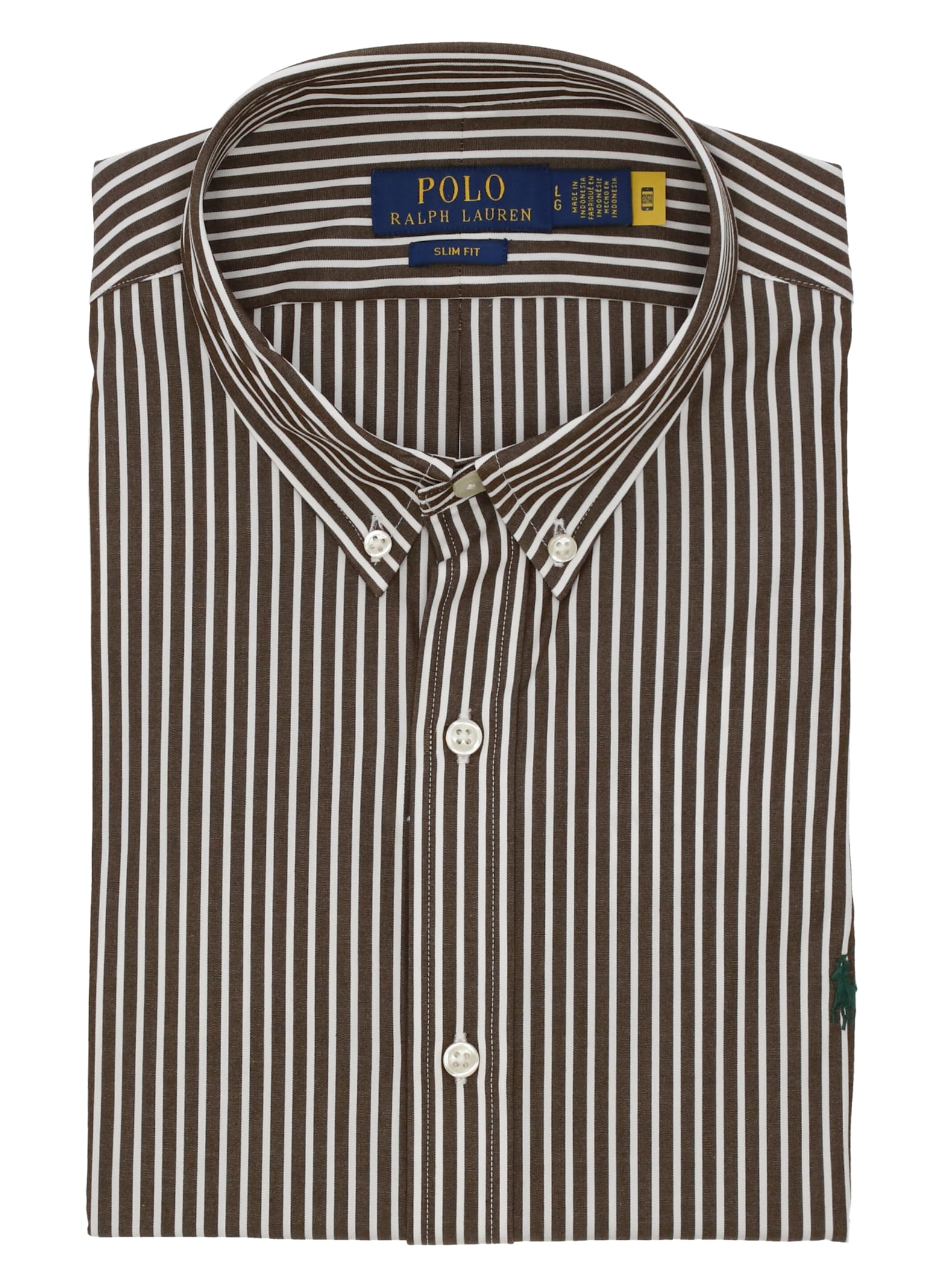Polo Ralph Lauren Striped Pattern Button-down Collar Long Sleeves In Brown