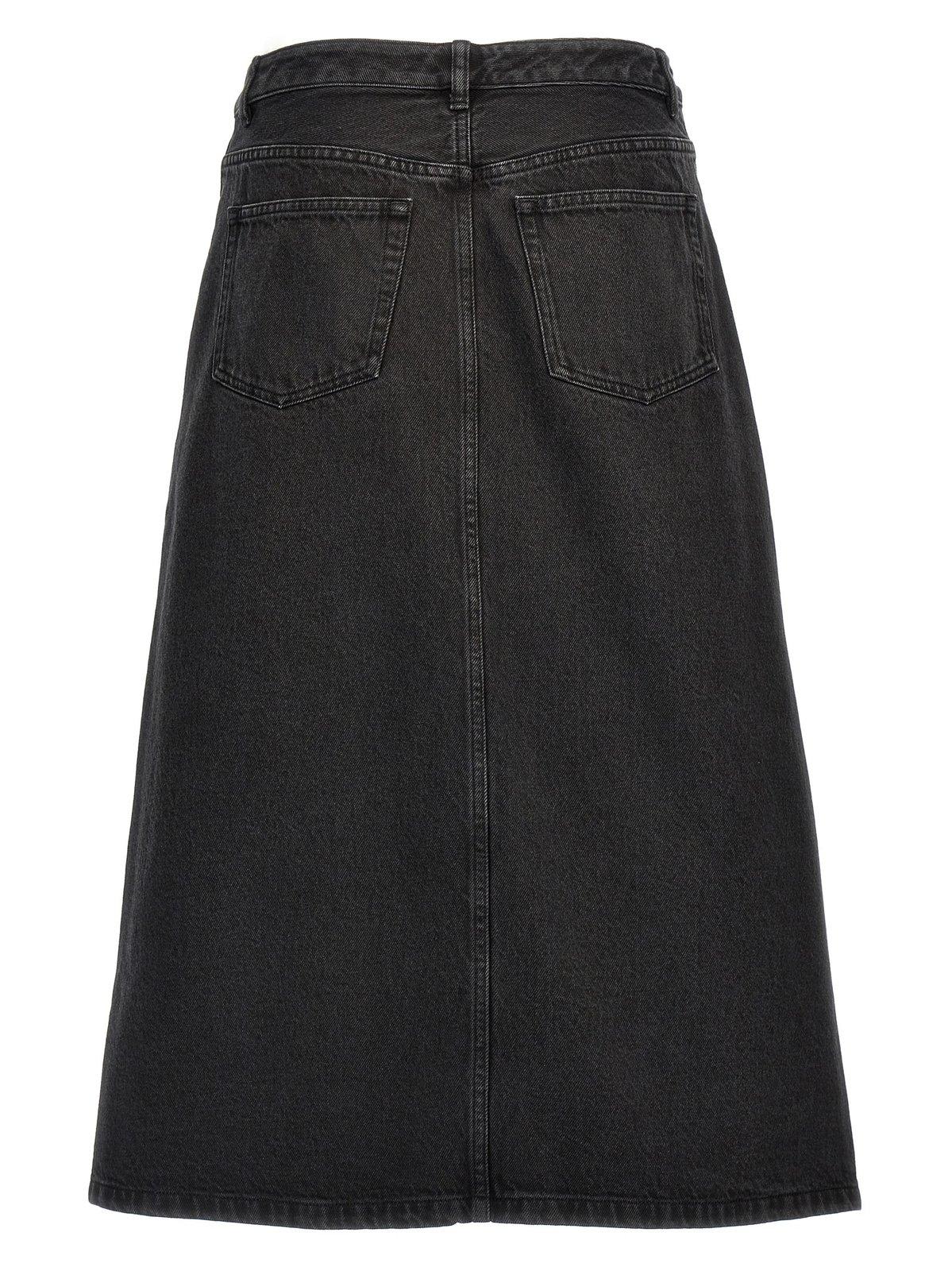 Shop Apc Tennesse Midi Denim Skirt In Lze Noir Delave