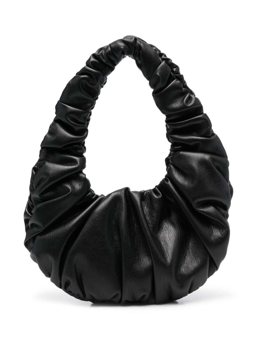 anja Black Baguette Mini Bag With Hobo Handle In Ruched Vegan Leather Woman Nanushka