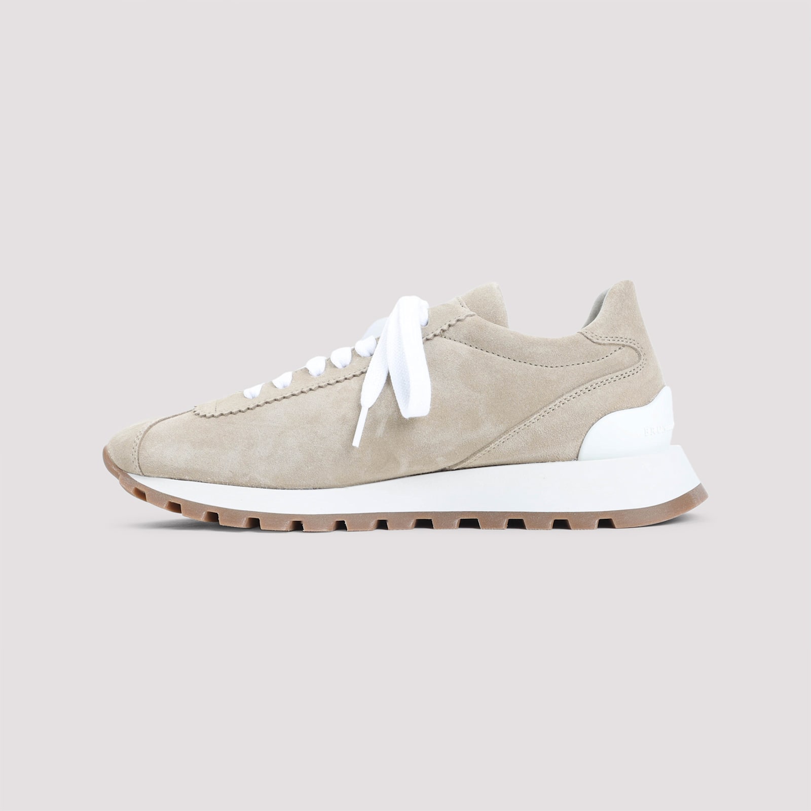 Brunello Cucinelli Beige Low Top Sneakers With Monil Detail On The Side And Embossed Logo Lettering On The Rear In Gray