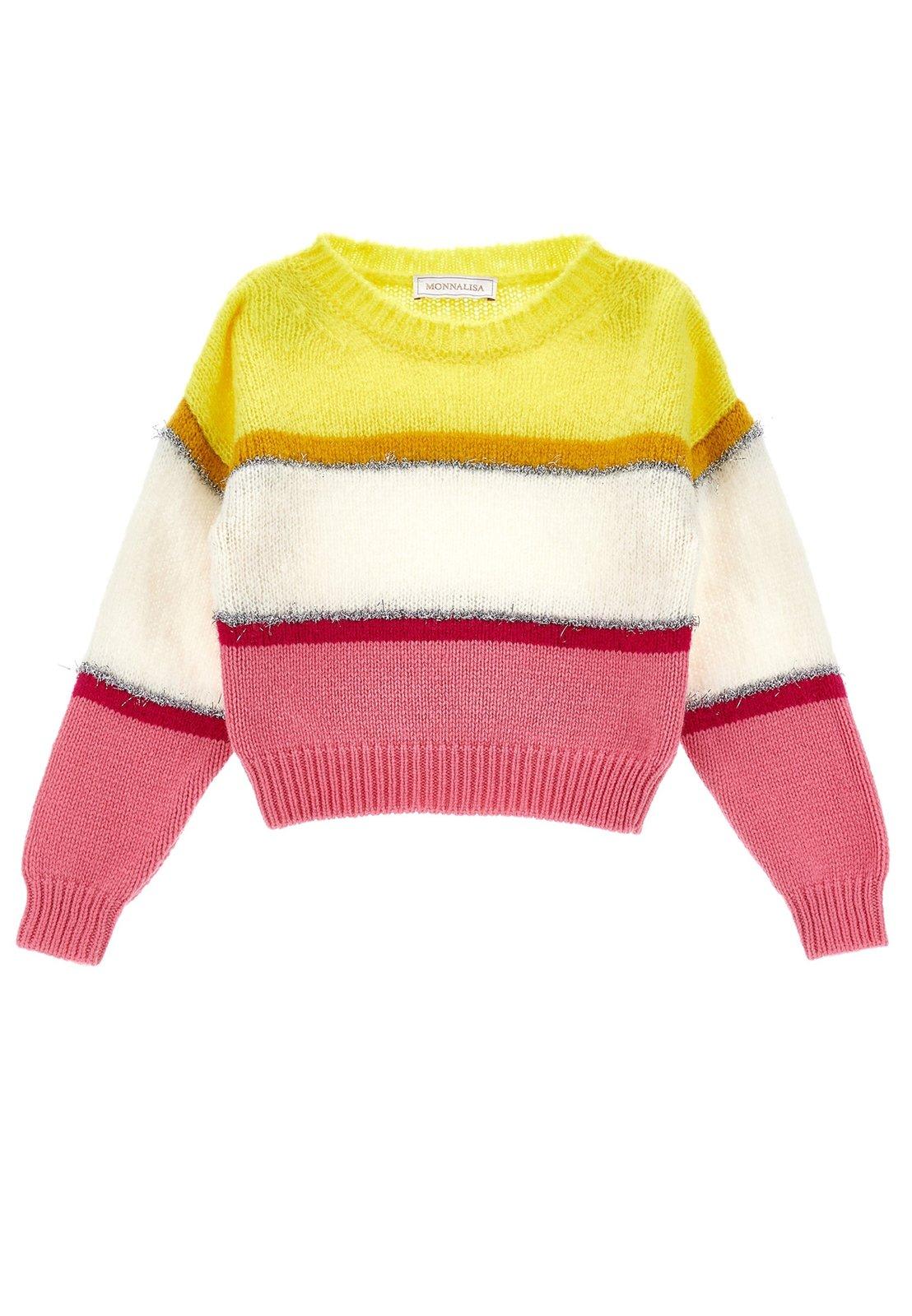Shop Monnalisa Colour-block Striped Knitted Jumper In Multicolor