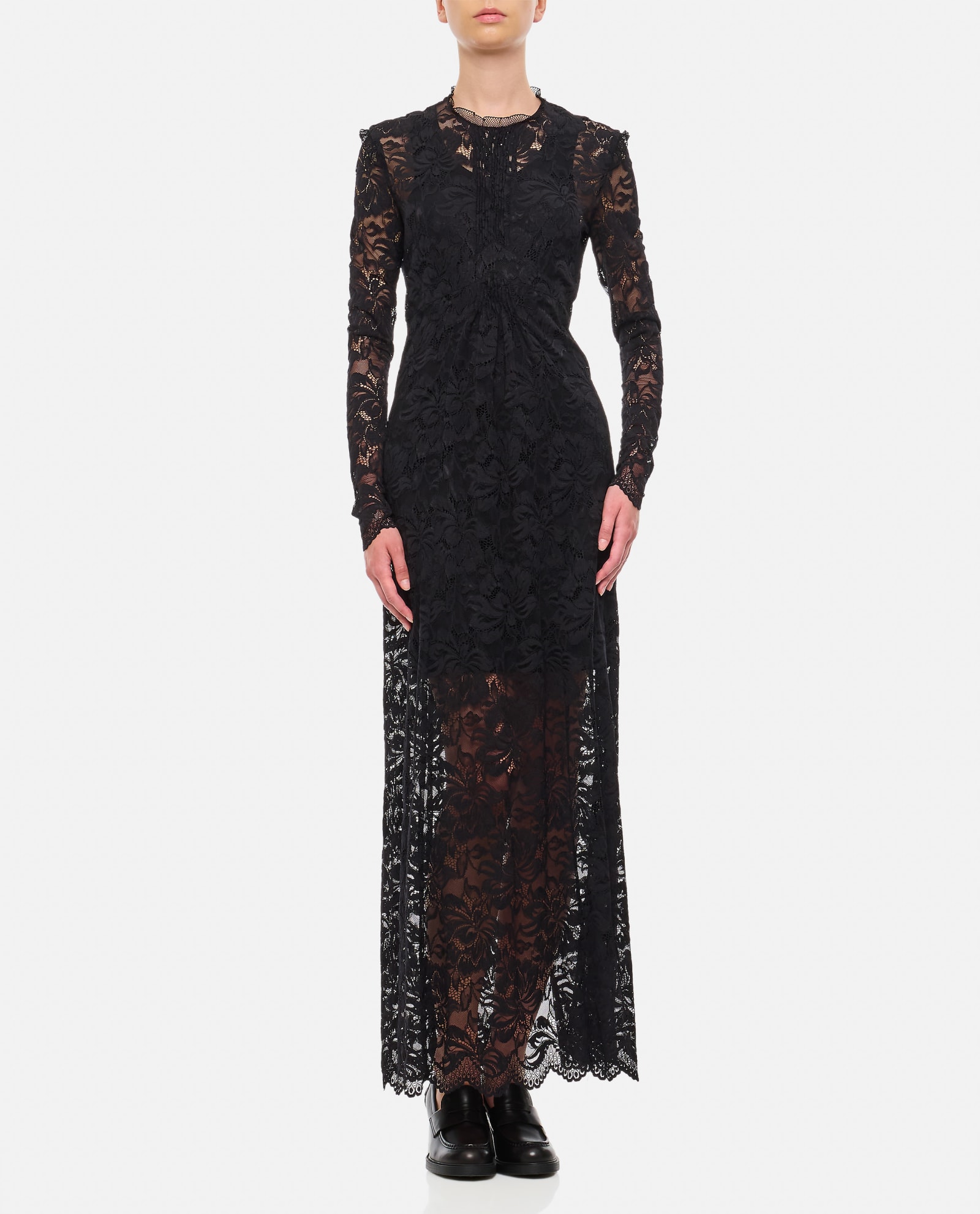 Shop Rabanne Lace Long Dress In Black