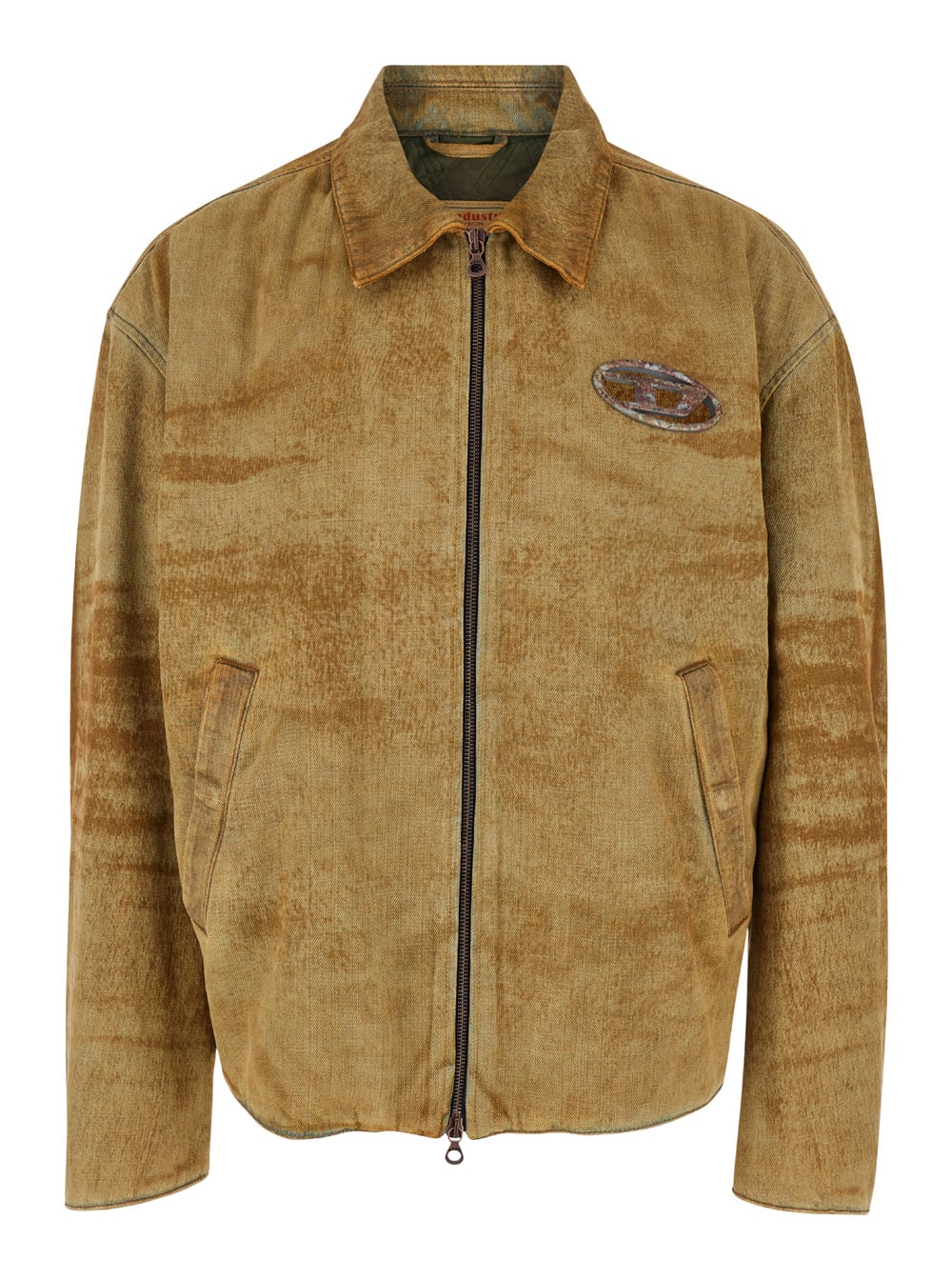 Shop Diesel Rust Brown Jacket With Frontal Logo Plate In Cotton Man