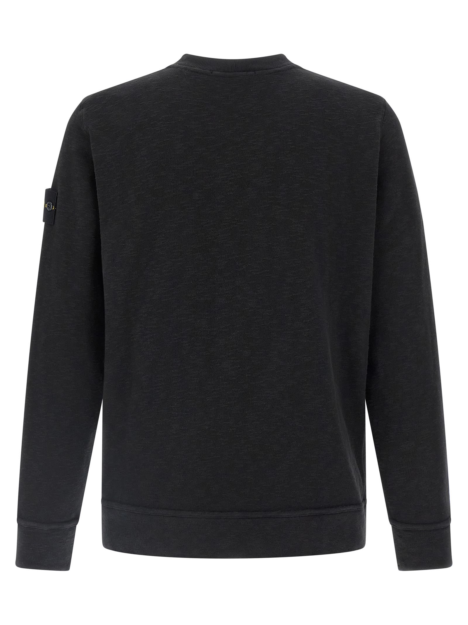 Stone Island Organic Cotton Crew Neck Sweater With English Ribs Knitwear Blue In Black