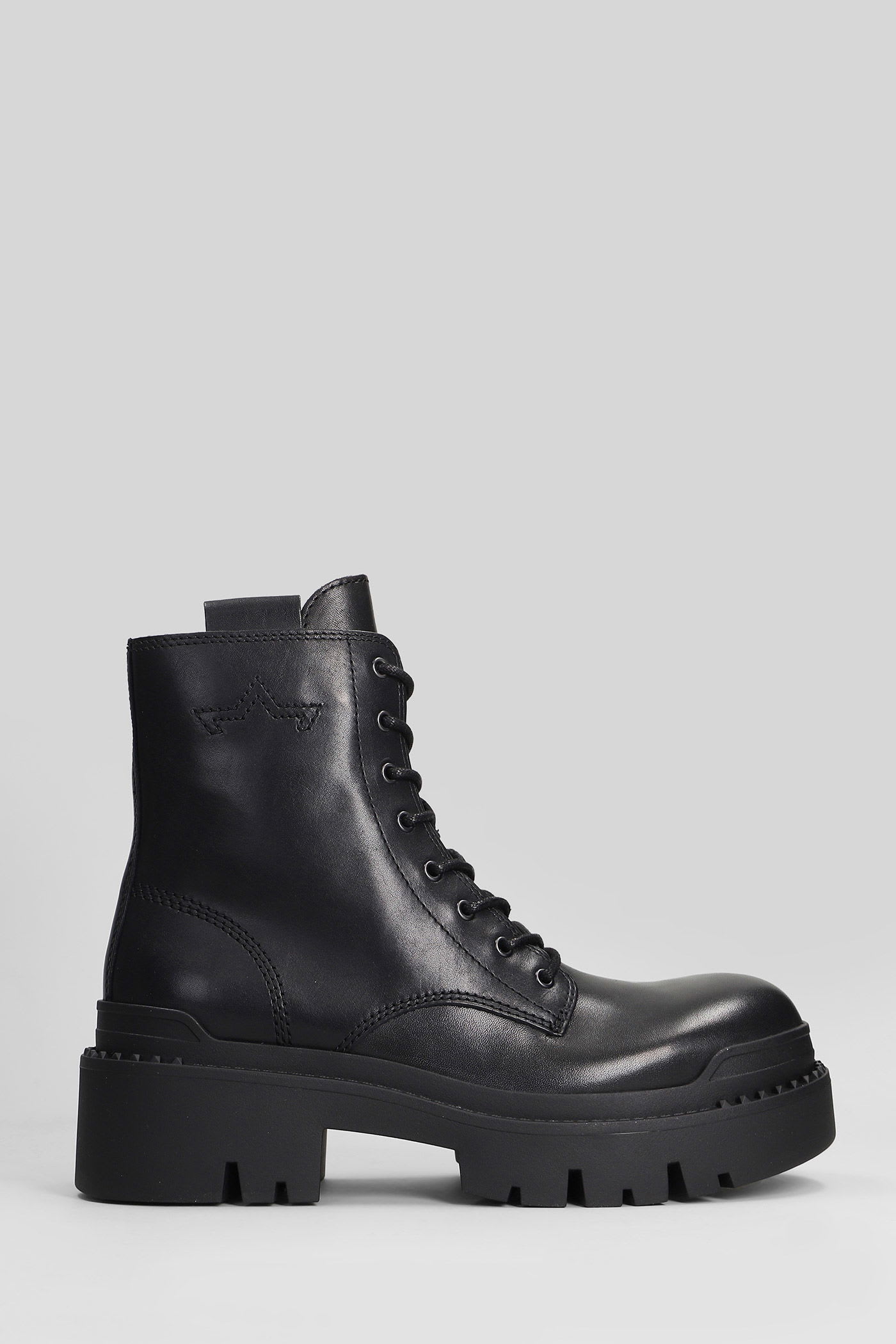 Ash Noah Combat Boots In Black Leather In Black