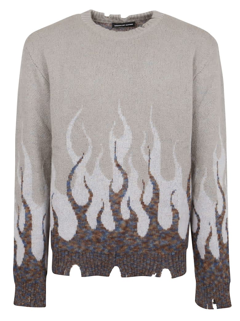 Vision of Super Doublemix1 Wool Grey Sweater With Double Flames