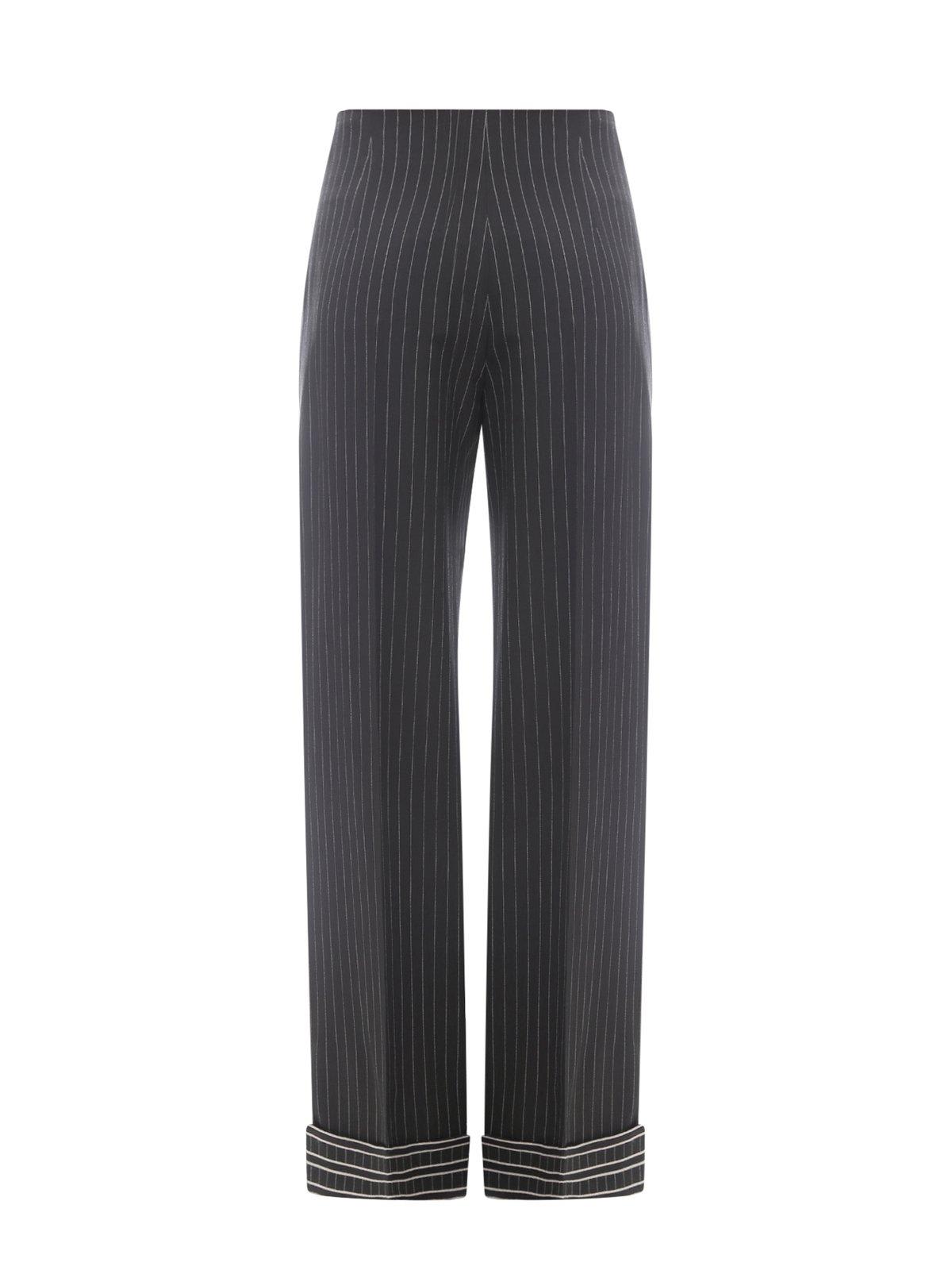 Shop Alberta Ferretti Pinstriped Straight Leg Trousers In Nero