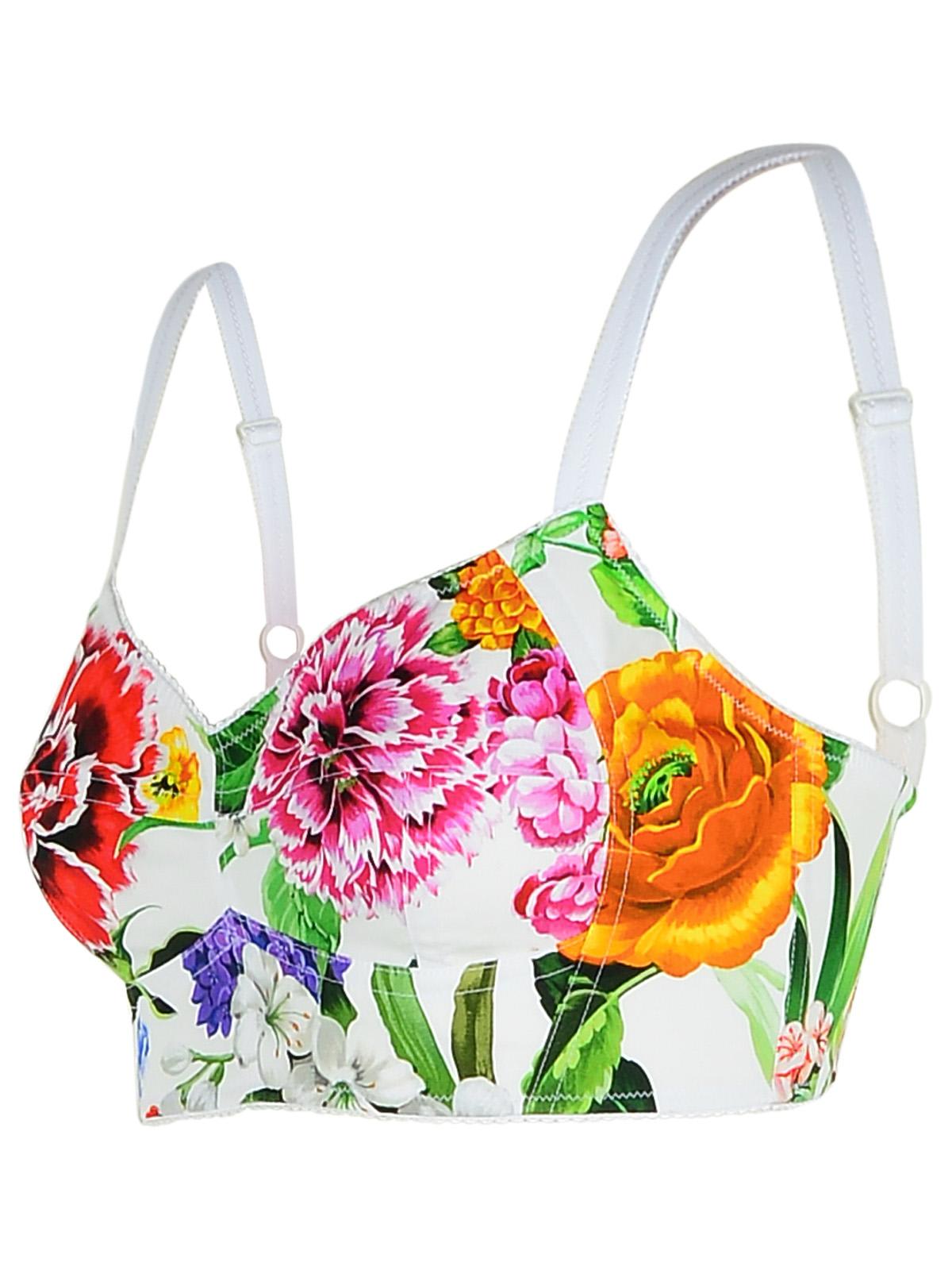 Dolce & Gabbana Multicolor Top With All-over Floral Motif And Adjustable Shoulder Straps In Cotton Blend Woman In White