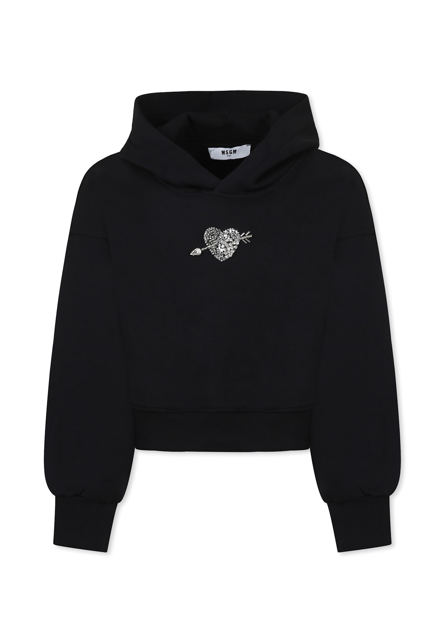 Msgm Black Sweatshirt For Girl With Logo And Heart In Black