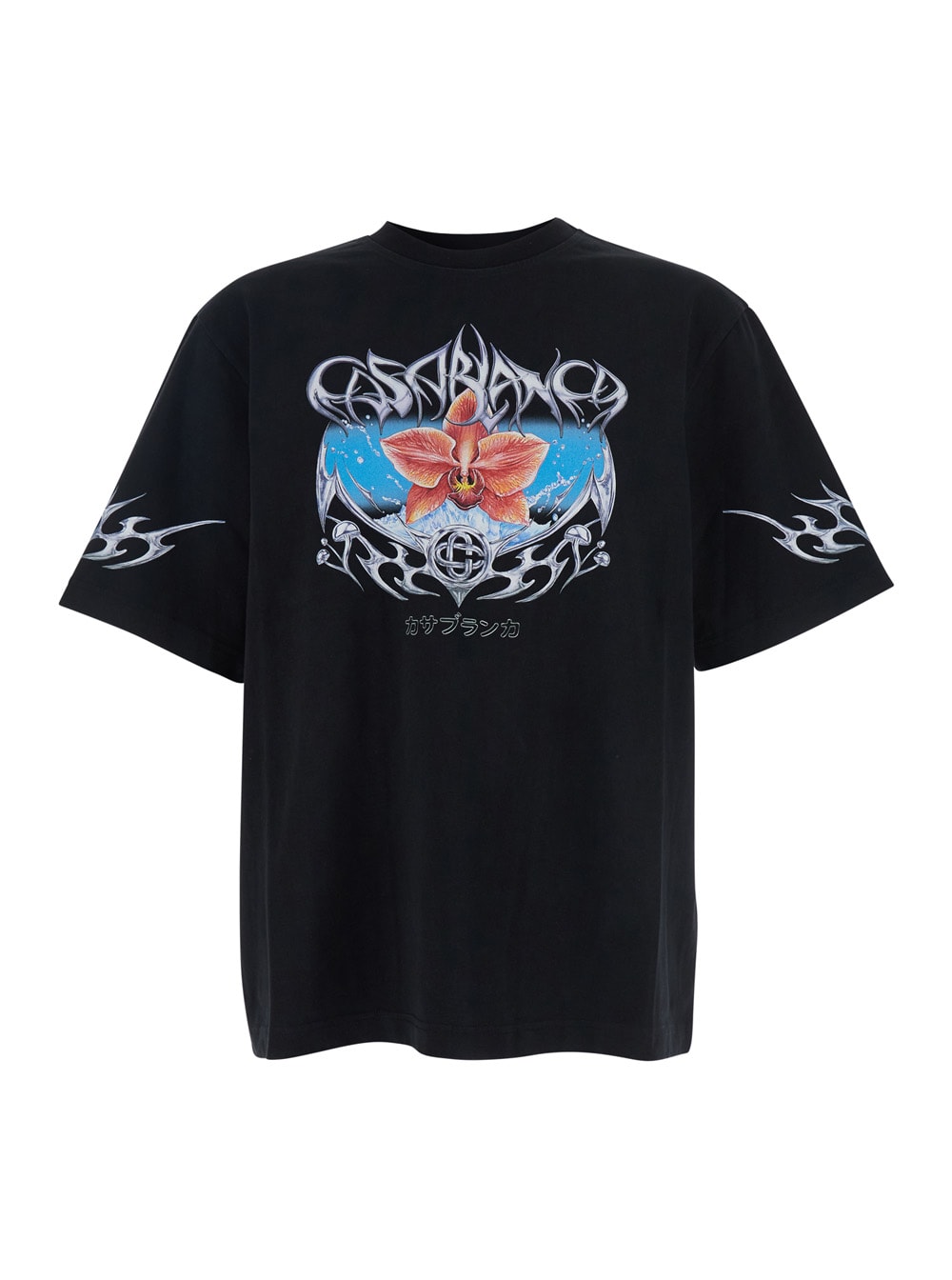 Casablanca Blades Printed Organic Cotton-jersey T-shirt In Black