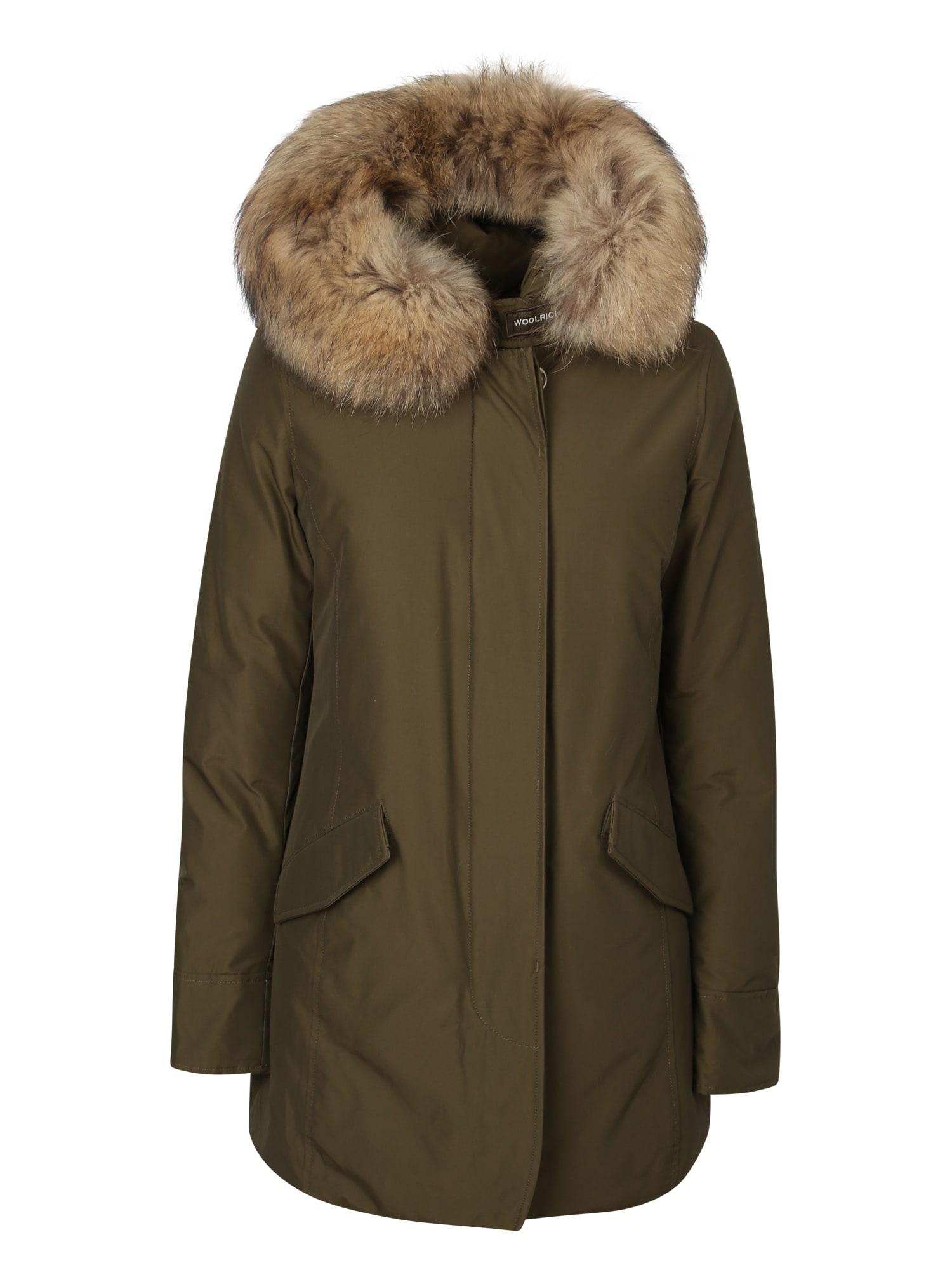 Woolrich Arctic Raccoon Parka With Removable Fur Neck In Green