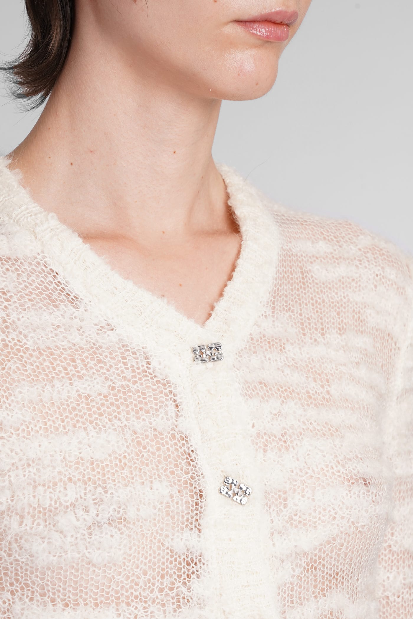 Shop Ganni Cardigan In Beige Mohair