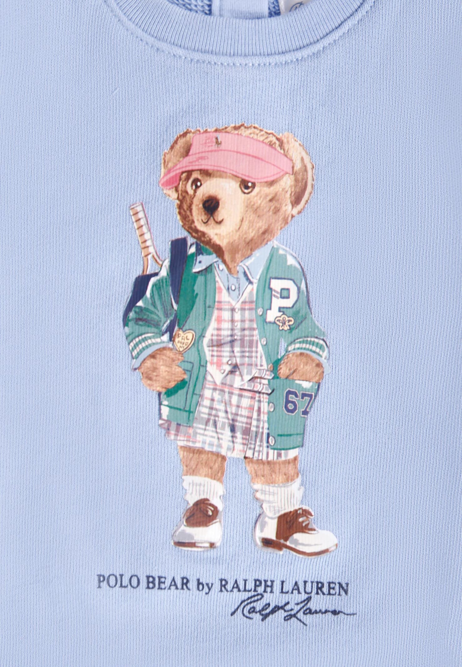 Ralph Lauren Light Blue Sweatshirt For Baby Girl With Polo Bear In Blue
