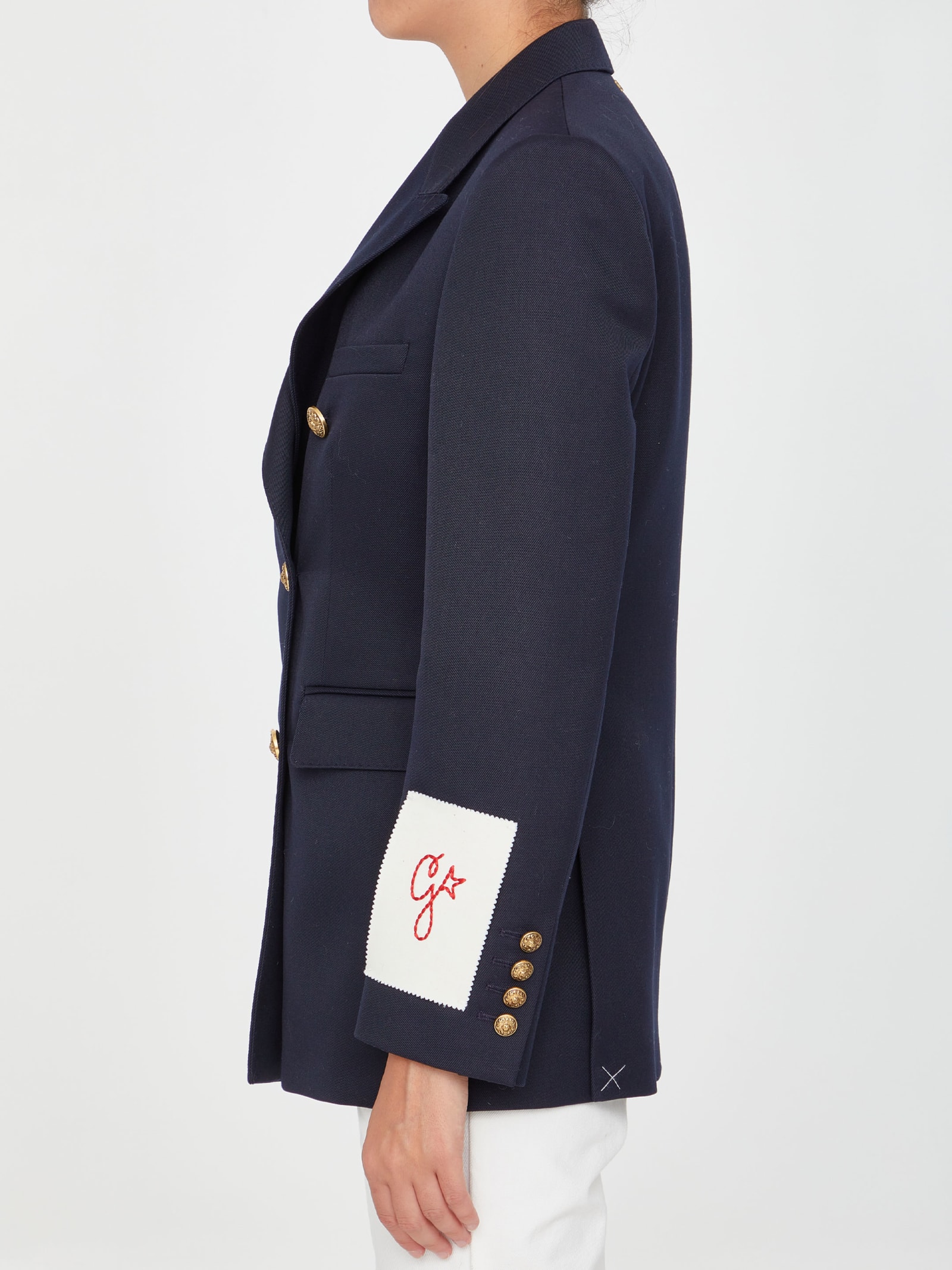 Shop Golden Goose Double-breasted Blue Jacket In Navy