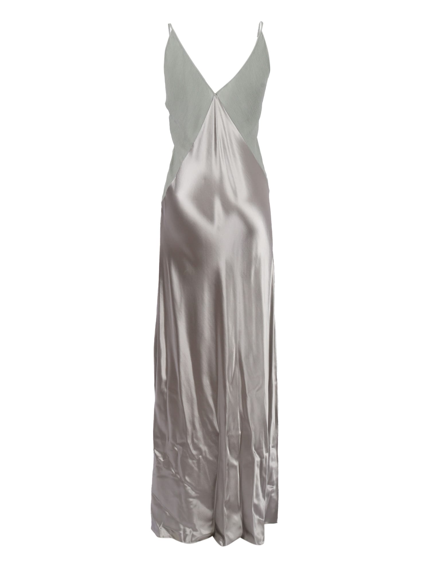 Alberta Ferretti Flowing Evening Dress With Deep V-back And Spaghetti Straps In Gray