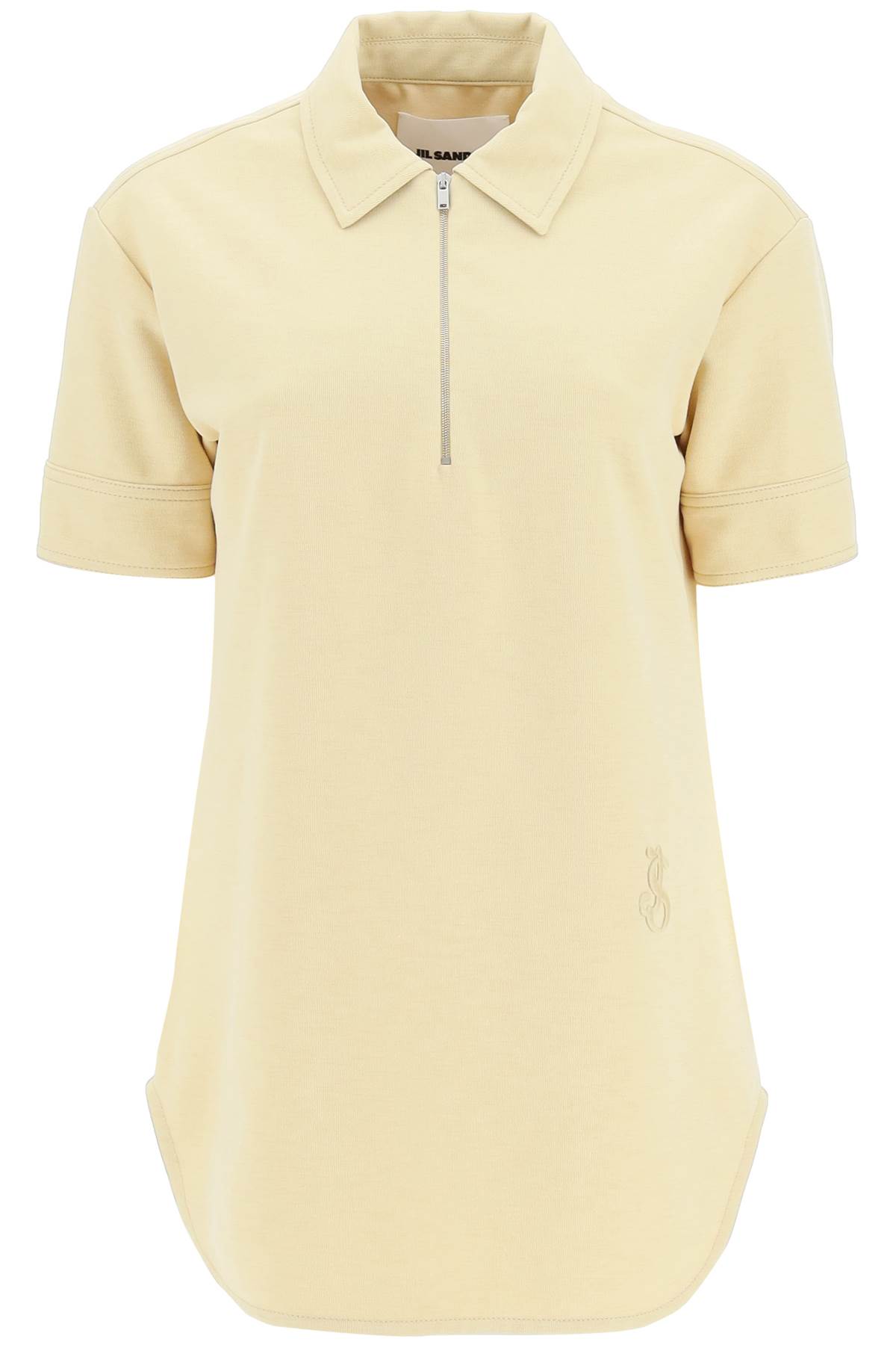 Shop Jil Sander Polo Shirt With Half Zip And Monogram Embroidery In Light Bronze (yellow)