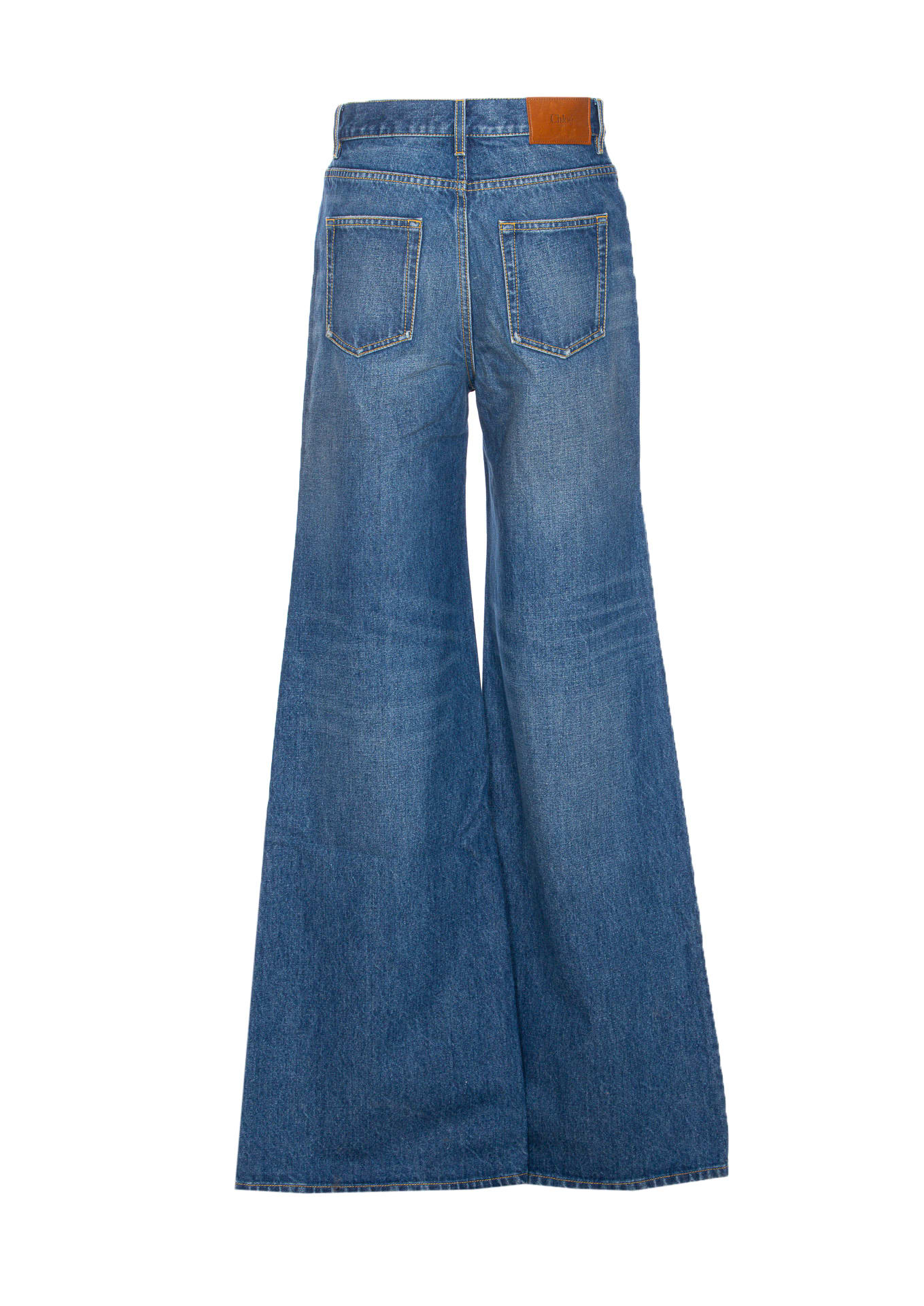 Chloé Blue High Waisted Jeans With Wide Leg And Logo Patch On The Rear In Denim Woman In Blue