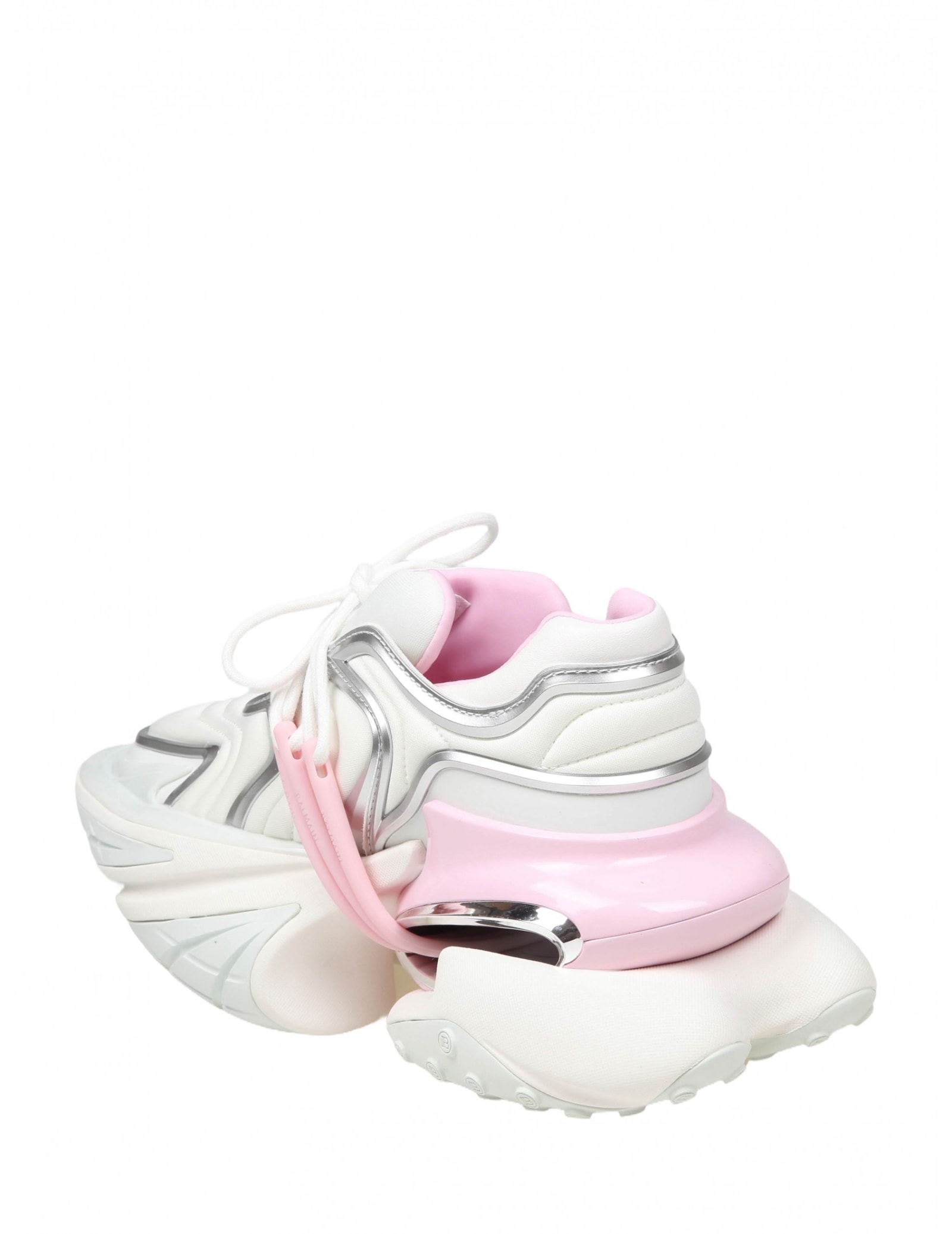 Shop Balmain Unicorn Wave Sneakers In White And Pink Neoprene In Rose/blanc