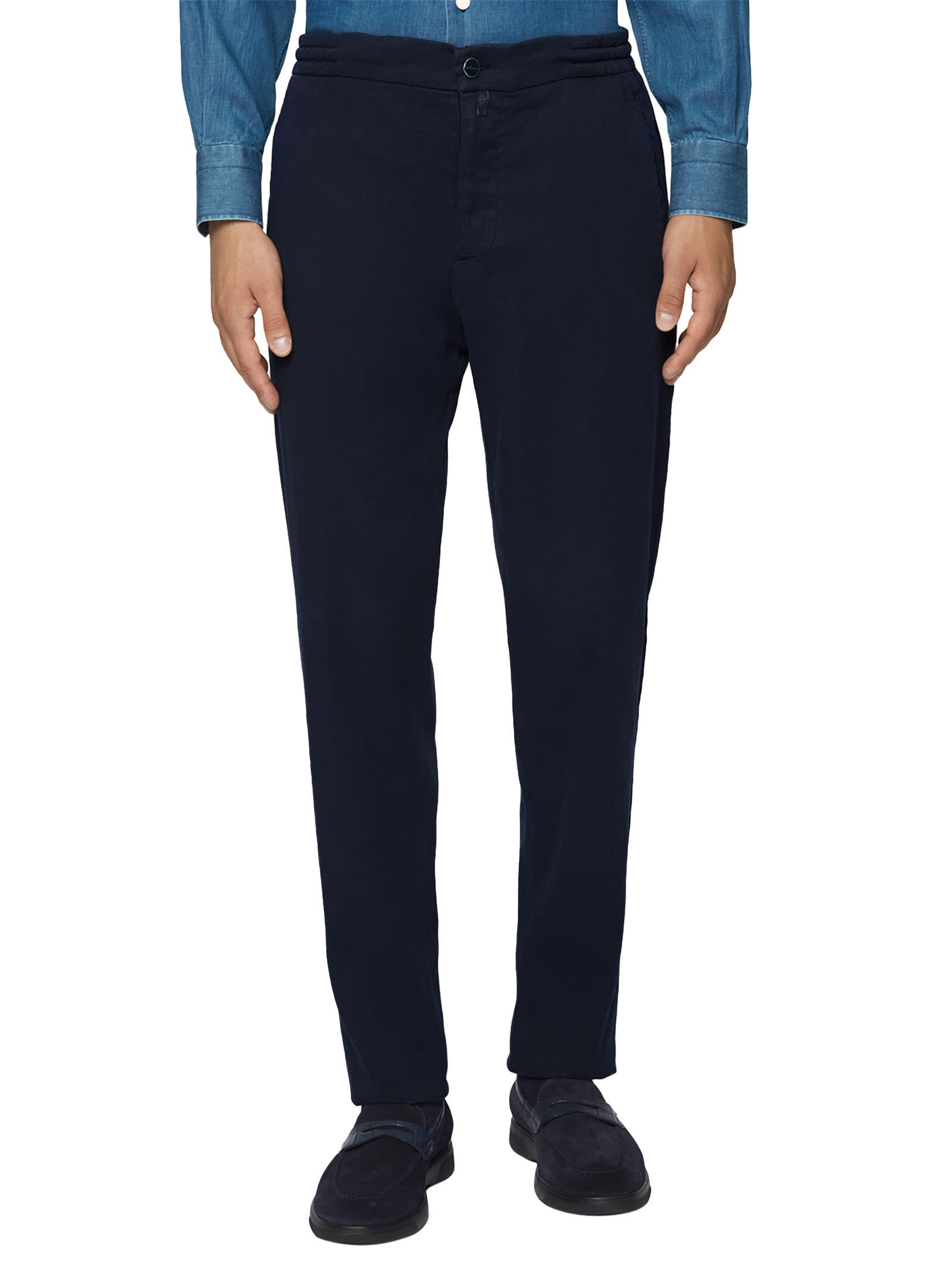 Shop Kiton Trousers Lyocell In Navy Blue