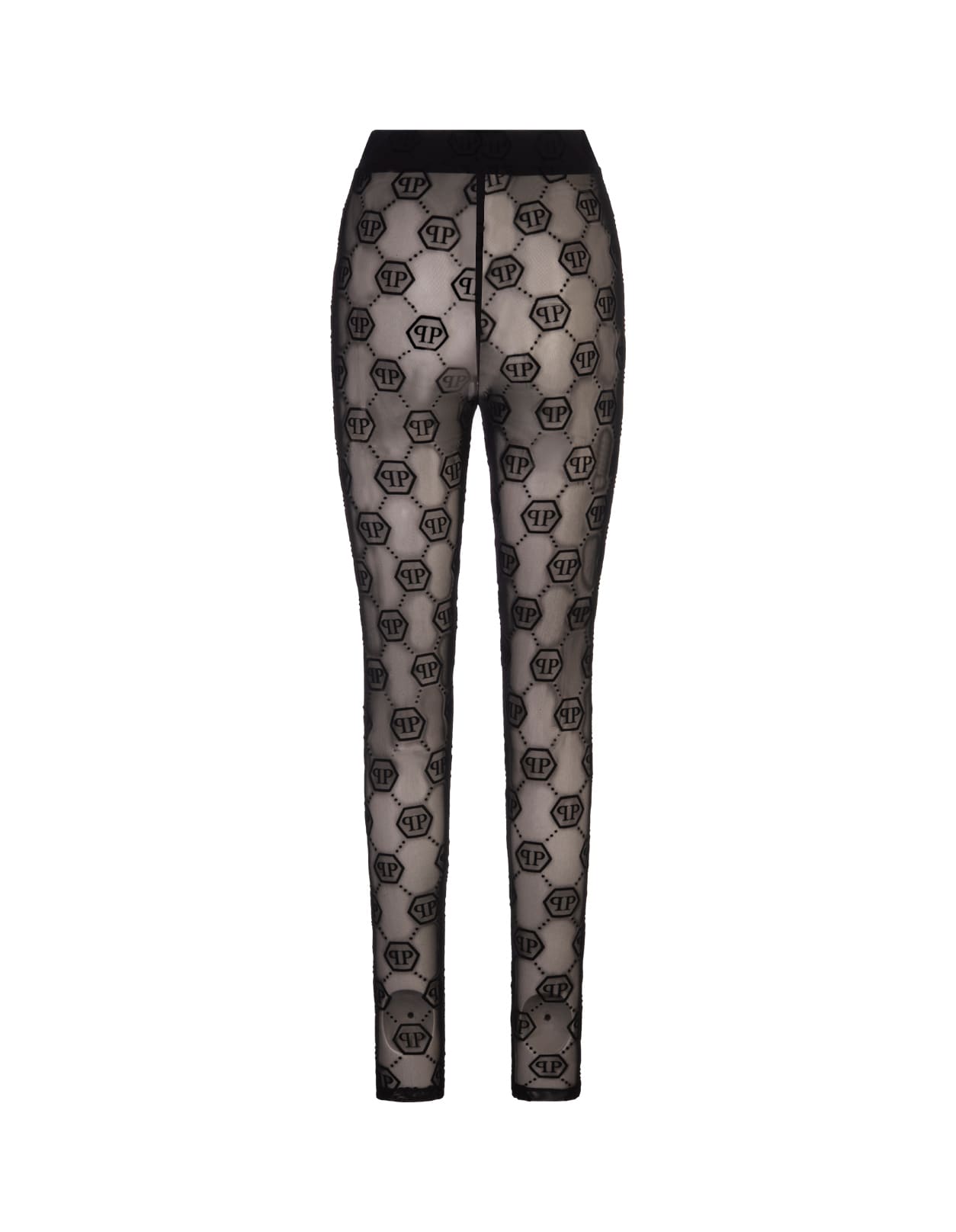 Shop Philipp Plein Black Tulle Leggings Monogram