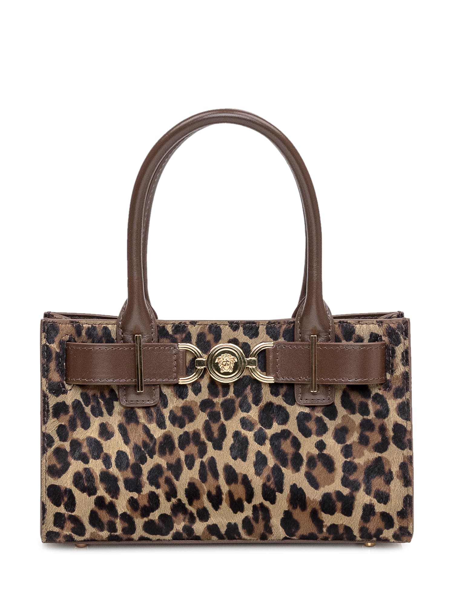 Shop Versace Small Tote Bag In Brown-moka- Gold