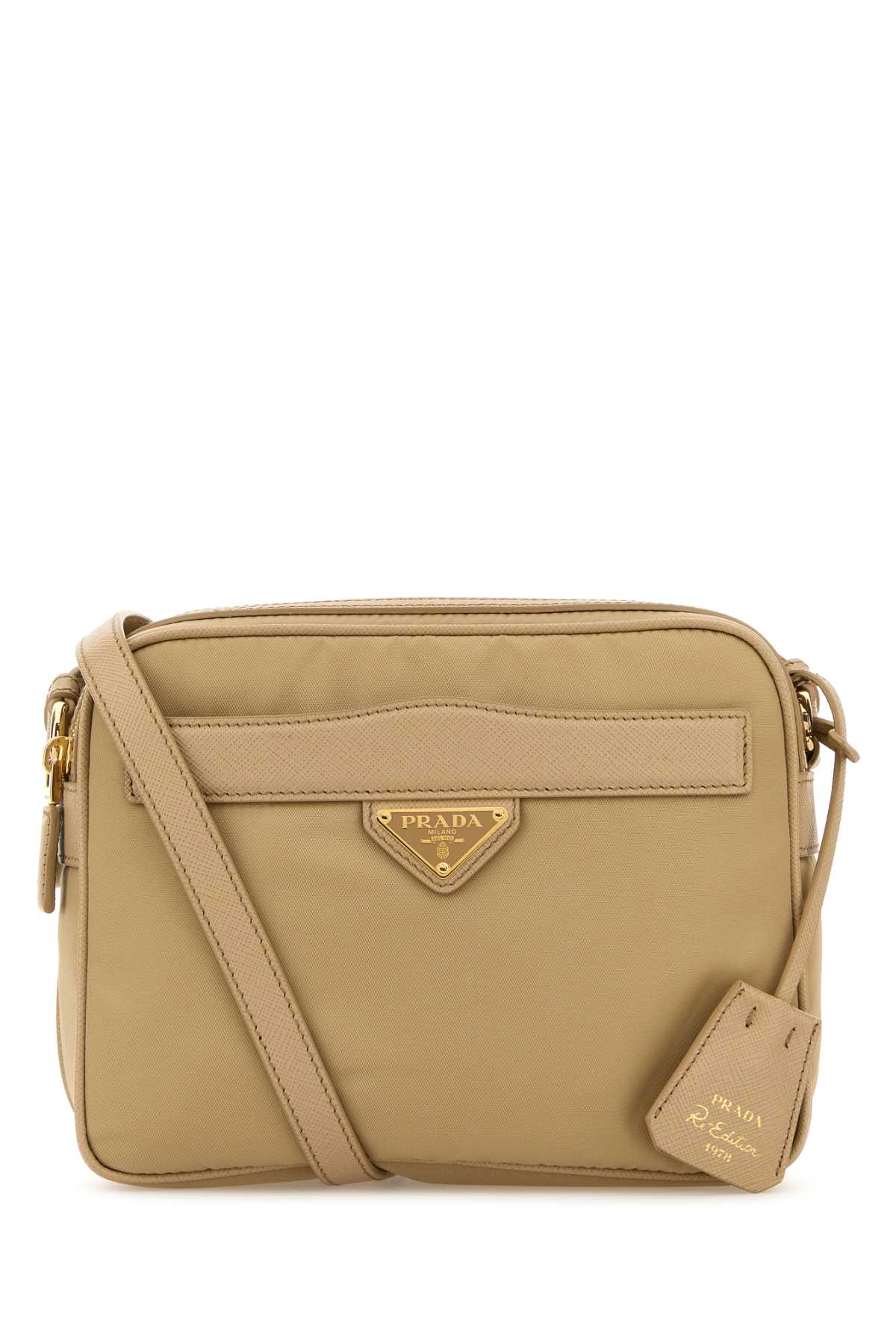 Prada Adjustable Strap Re-nylon Crossbody Bag With Front Pocket In Nude