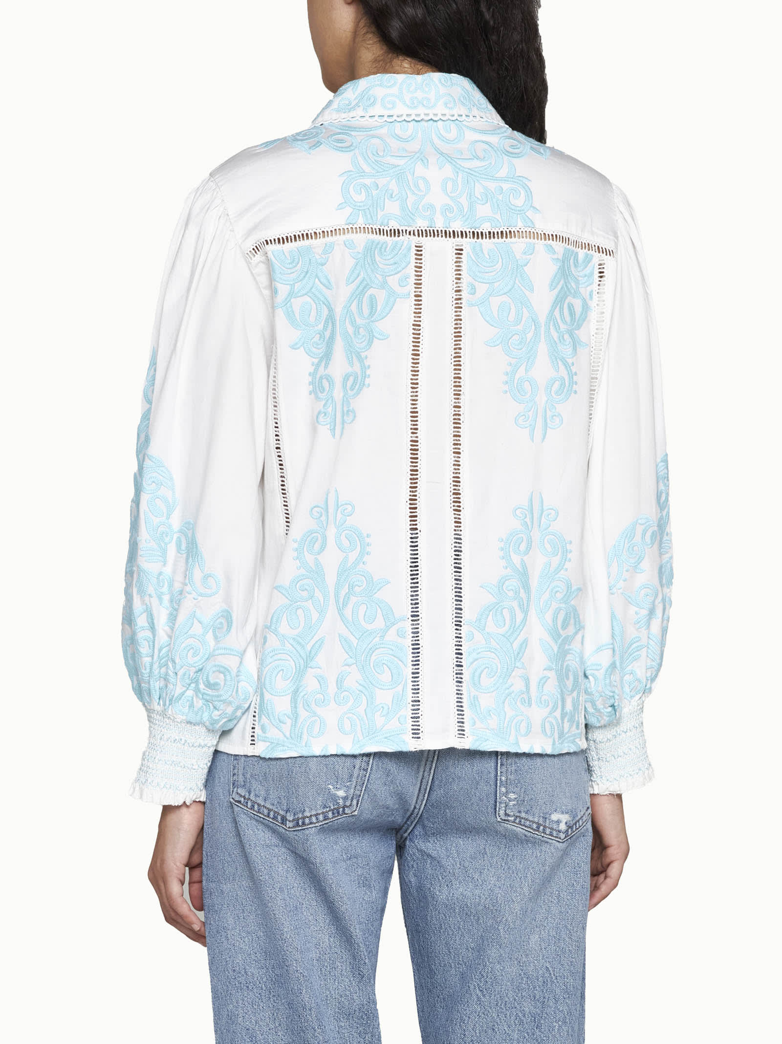 Shop Alice And Olivia Shirt In Off White/spring Sky